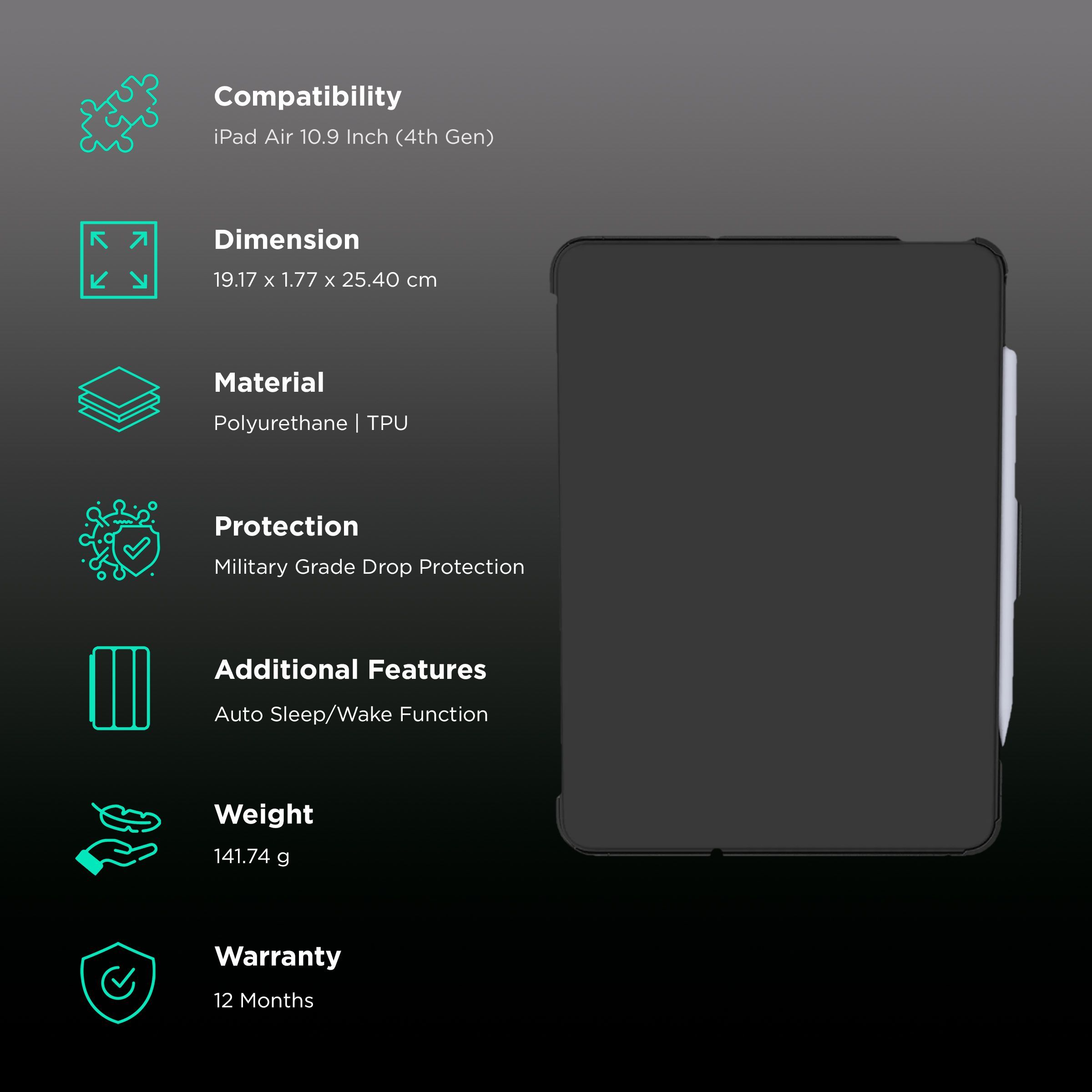 UAG Scout Series Polyurethane, TPU Flip Cover for Apple iPad Air 10.9 Inch (4th Gen) (Feather-Light Composite Construction, Black)_2