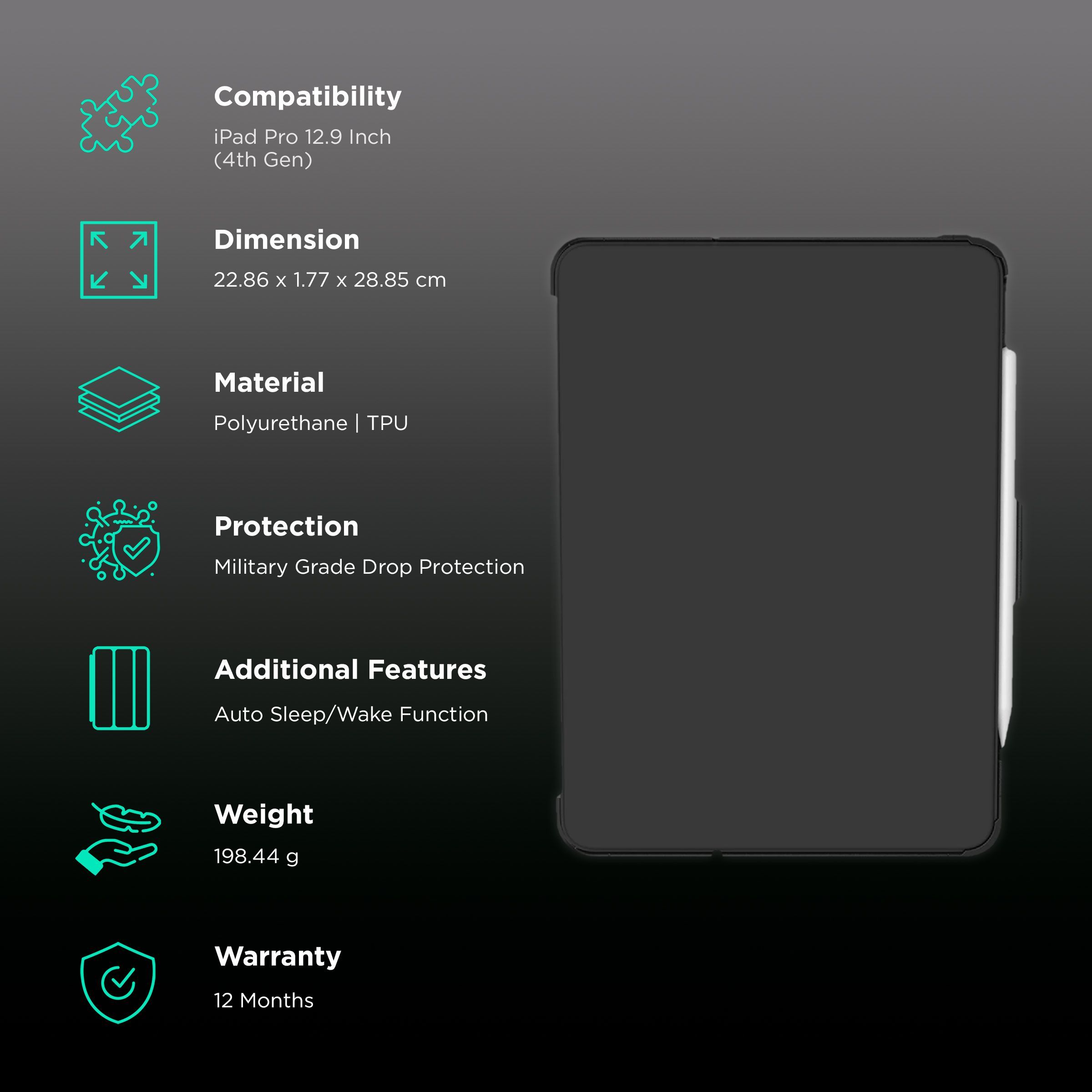 UAG Scout Series Polyurethane, TPU Flip Cover for Apple iPad Pro 12.9 Inch (4th Gen) (Feather-Light Composite Construction, Black)_2