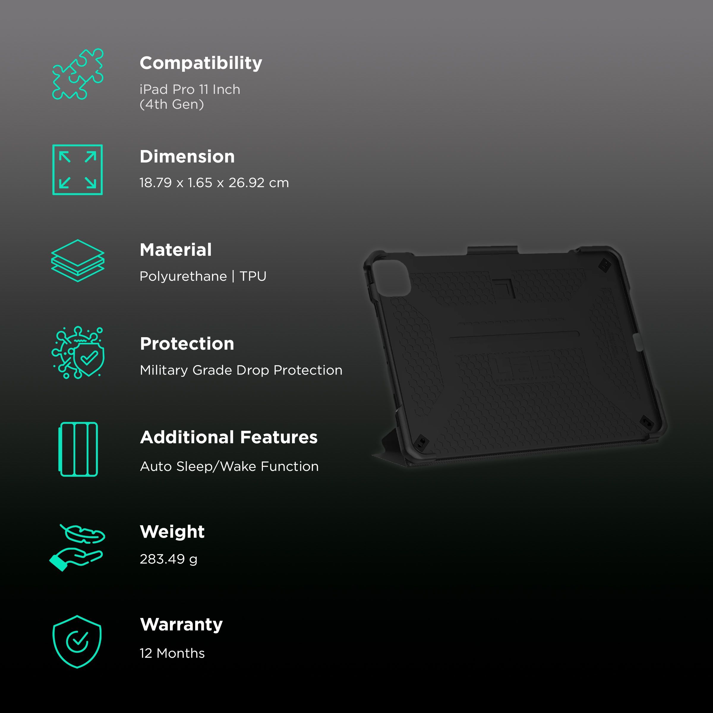 UAG Metropolis Series Polyurethane, TPU Flip Cover for Apple iPad Pro 11 Inch (4th Gen) (Feather-Light Composite Construction, Black)_2