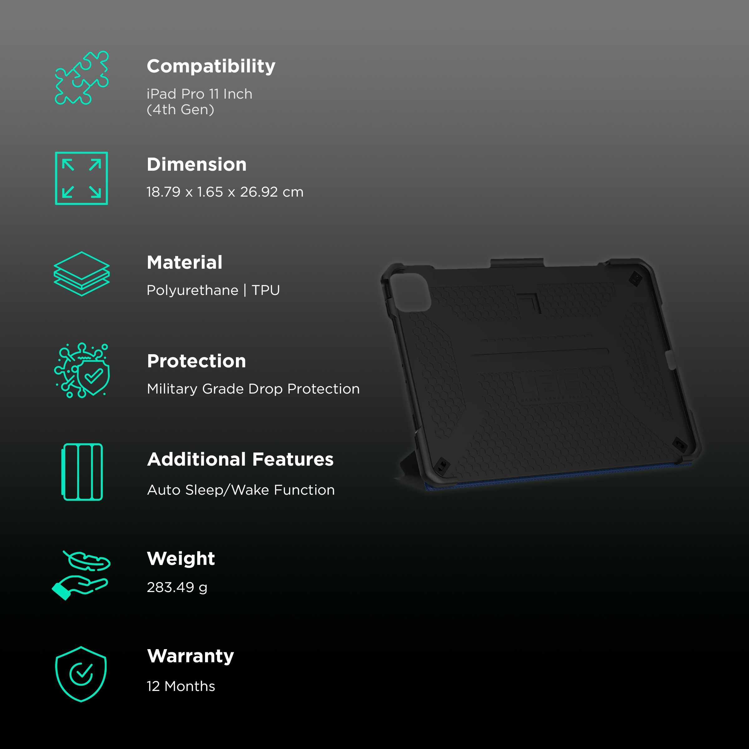 UAG Metropolis Series Polyurethane, TPU Flip Cover for Apple iPad Pro 11 Inch (4th Gen) (Feather-Light Composite Construction, Cobalt)_2