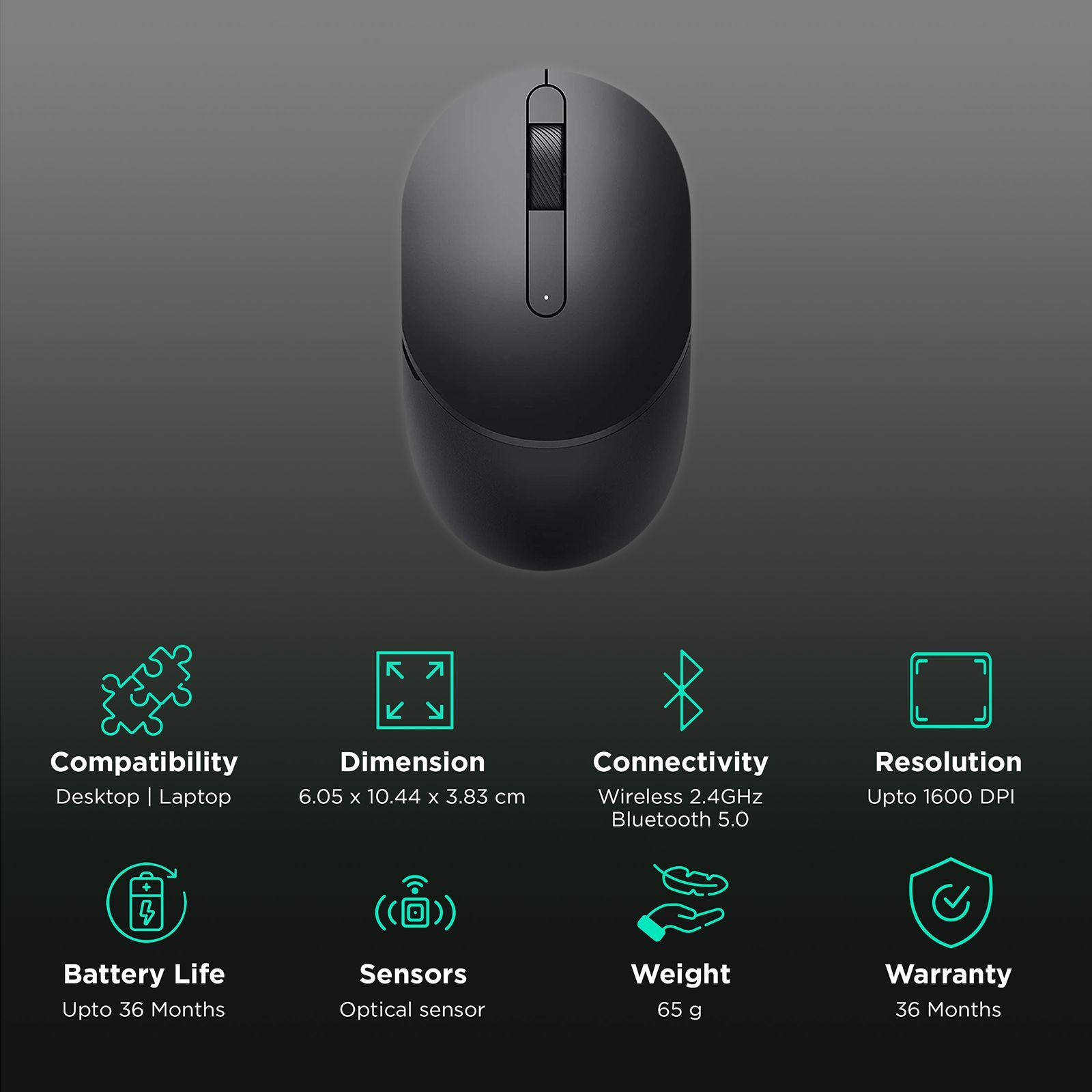 DELL Mobile Wireless Optical Mouse (1600 dpi, Easy Pairing, Black)_2