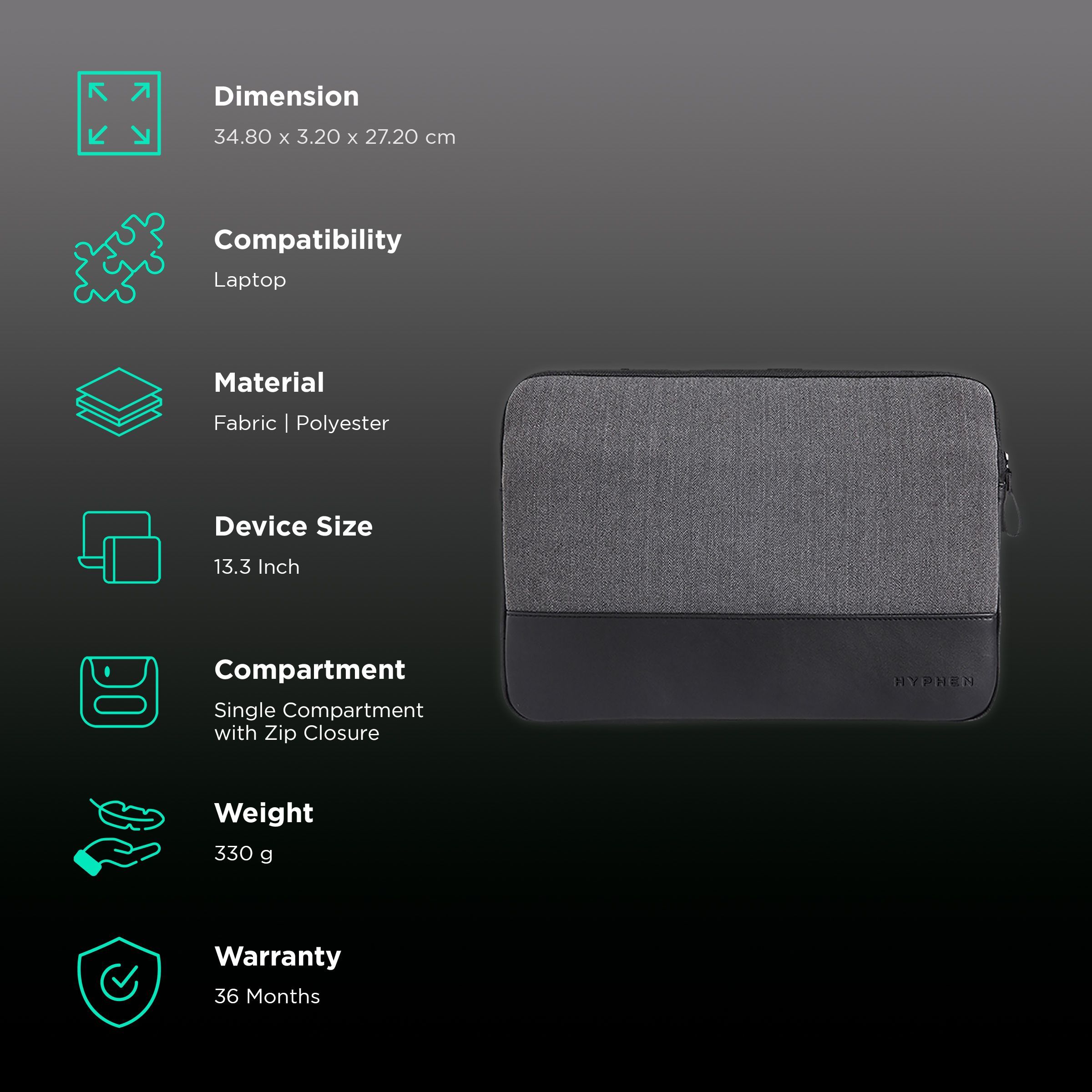 HYPHEN ESSE 301 Fabric, Polyester Laptop Sleeve for 13.3 Inch Laptop (Stylish Design with Carry Strap, Black) HYPHEN ESSE 301 Fabric, Polyester Laptop Sleeve for 13.3 Inch Laptop (Stylish Design with Carry Strap, Black)_3