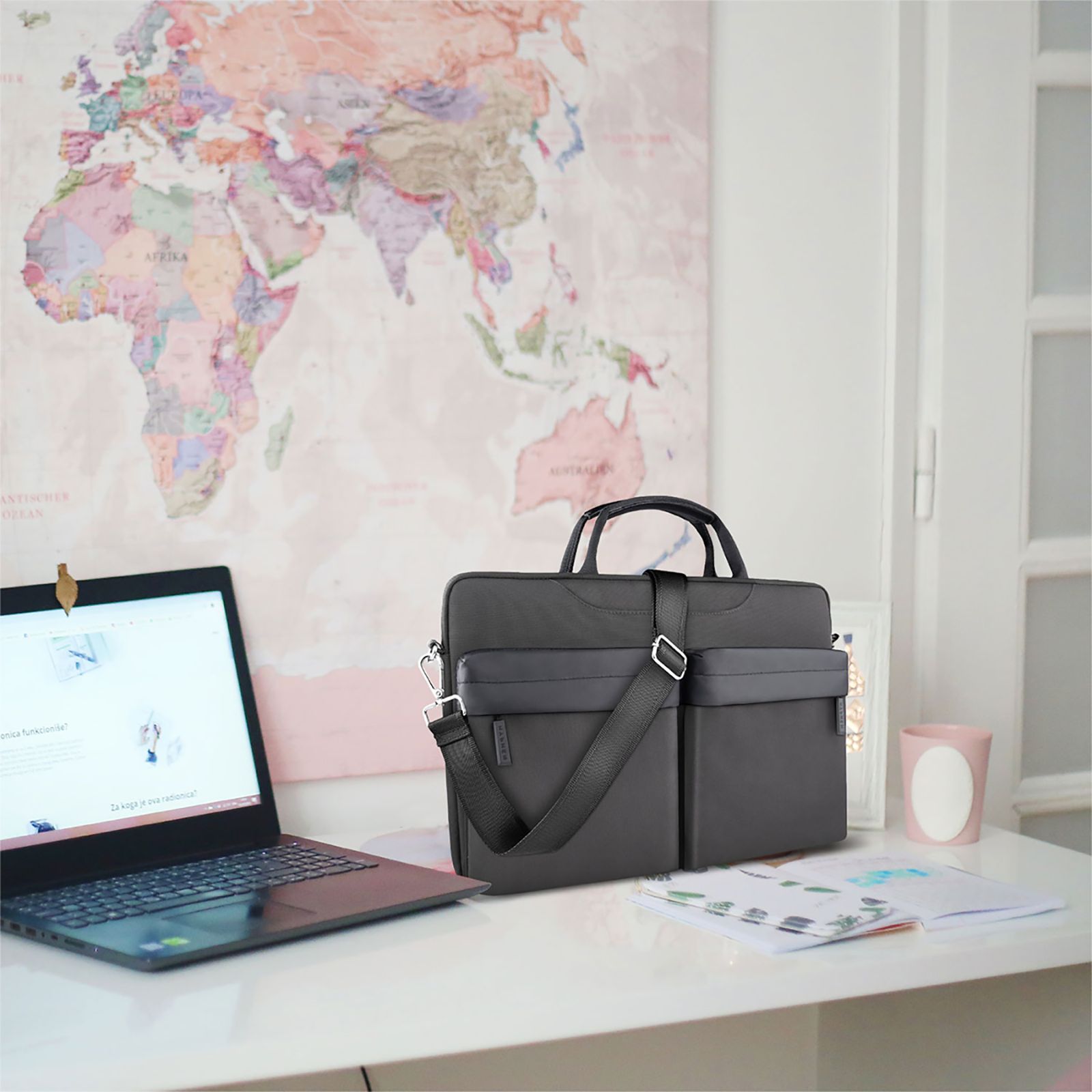 HYPHEN ESSE 701 Fabric, Polyester Laptop Sling Bag for 14 & 16 Inch Laptop (Scratch Resistant, Black)_11