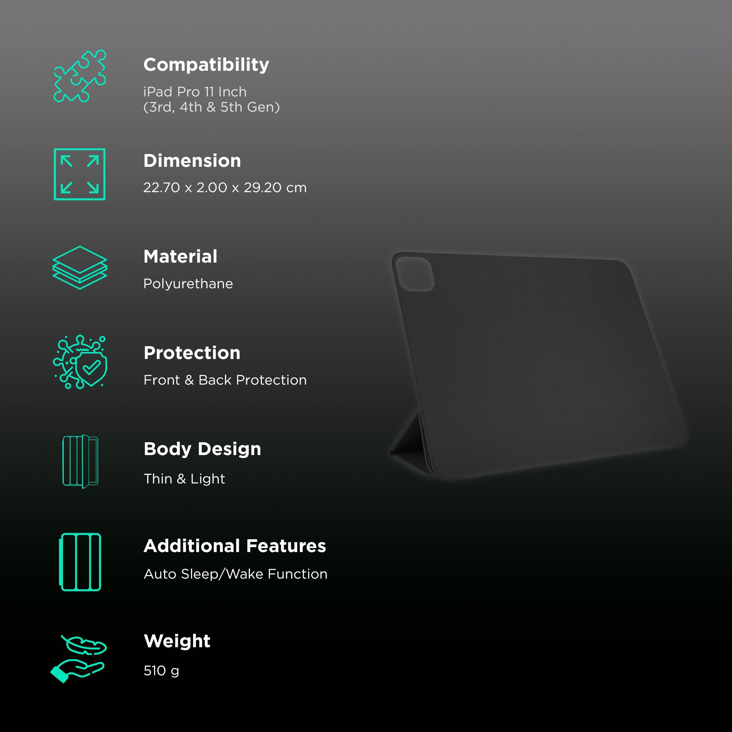 HYPHEN VERSO Folio Polyurethane Flip Case for Apple iPad Pro 11 Inch (3rd, 4th & 5th Gen) (Built-in Magnet, Black)_2