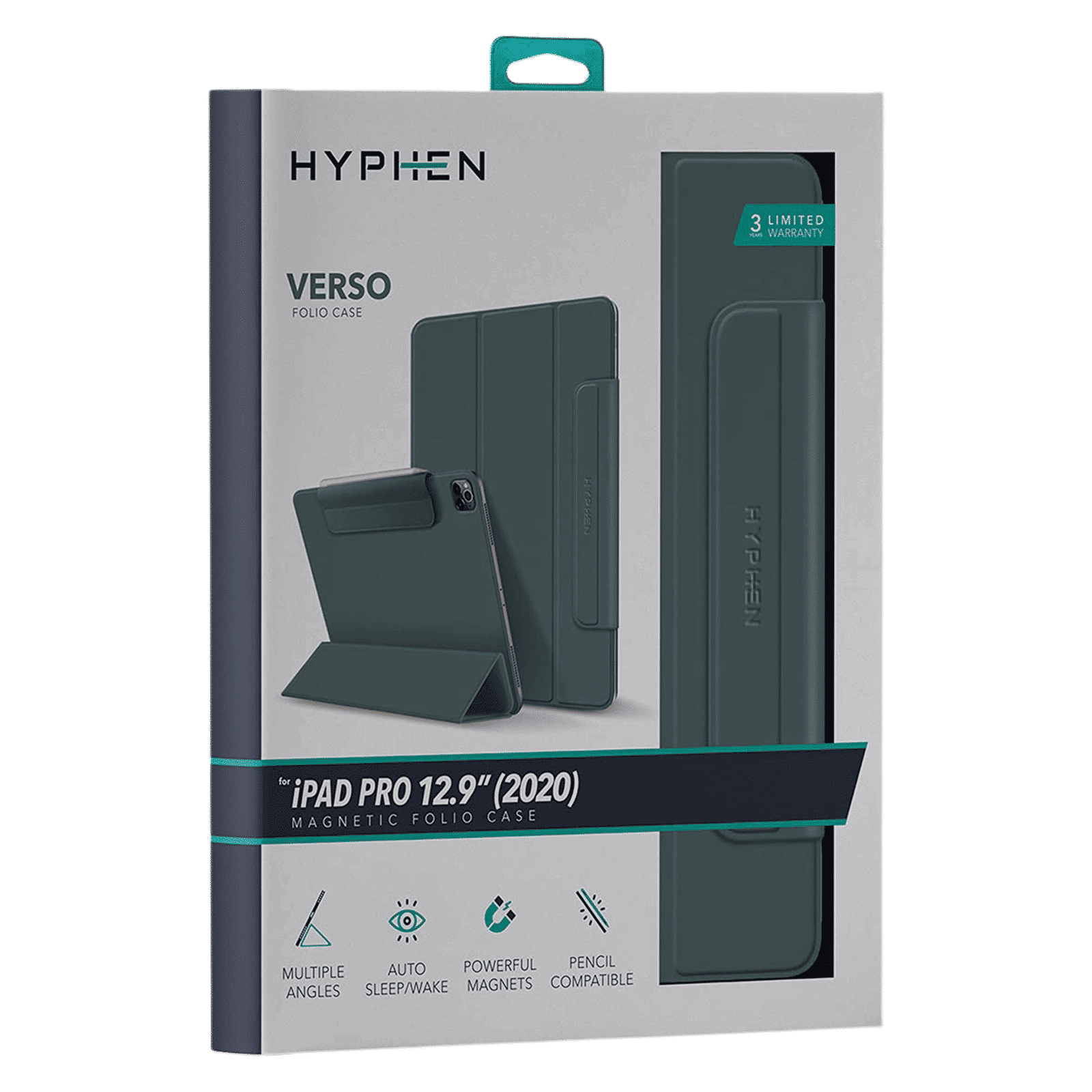 Hyphen VERSO Polyurethane Folio Case for Apple iPad Pro 12.9 Inch (3rd, 4th & 5th Gen) (Built-in Magnet, Midnight Green)_12