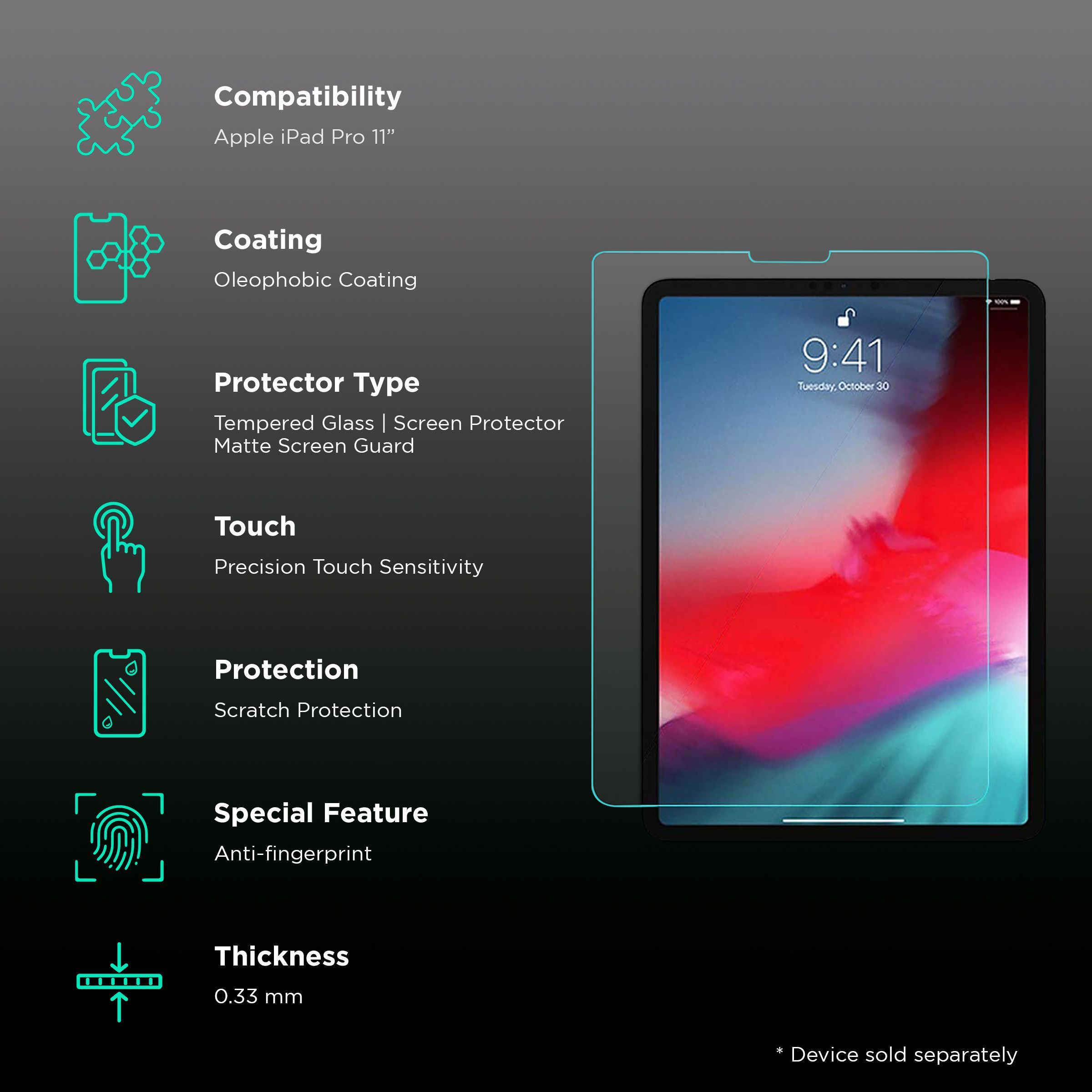 Hyphen DEFENDR Screen Protector for Apple iPad Pro 11 Inch (Oleophobic & Hydrophobic Coating)_2