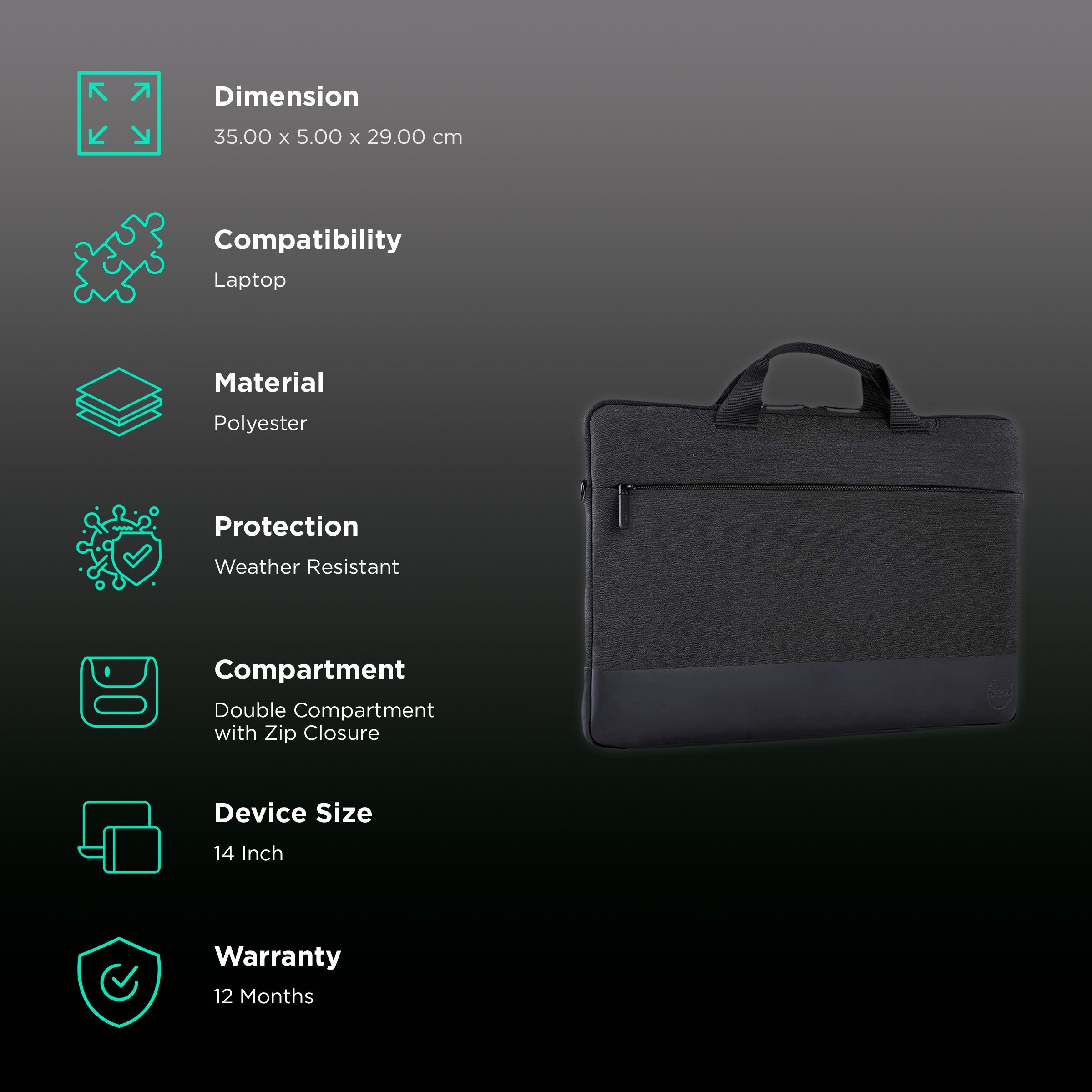 DELL Pro Polyester Laptop Sling Bag for 14 Inch Laptop (31 L, Weather Resistant, Black)_3