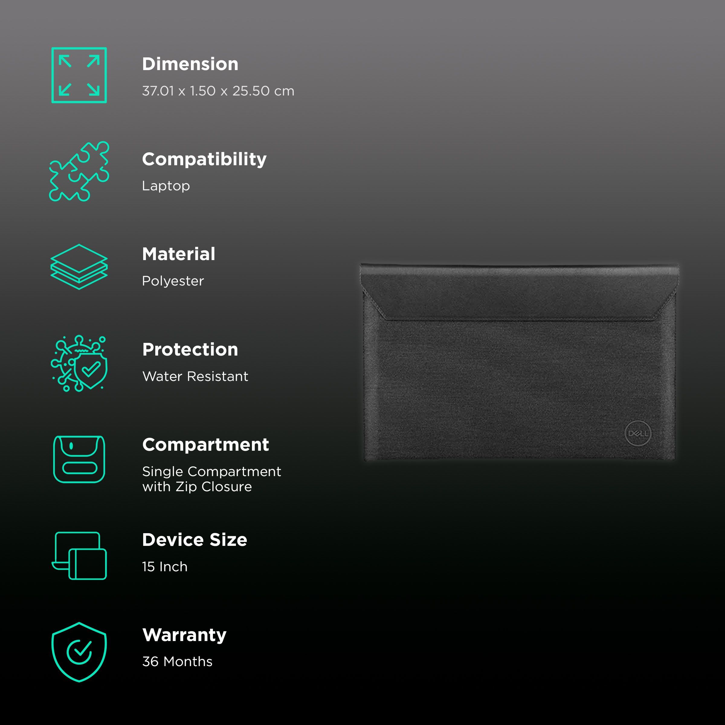 DELL Premier Leather Laptop Sleeve for 15 Inch Laptop (Water Resistant, Black)_3