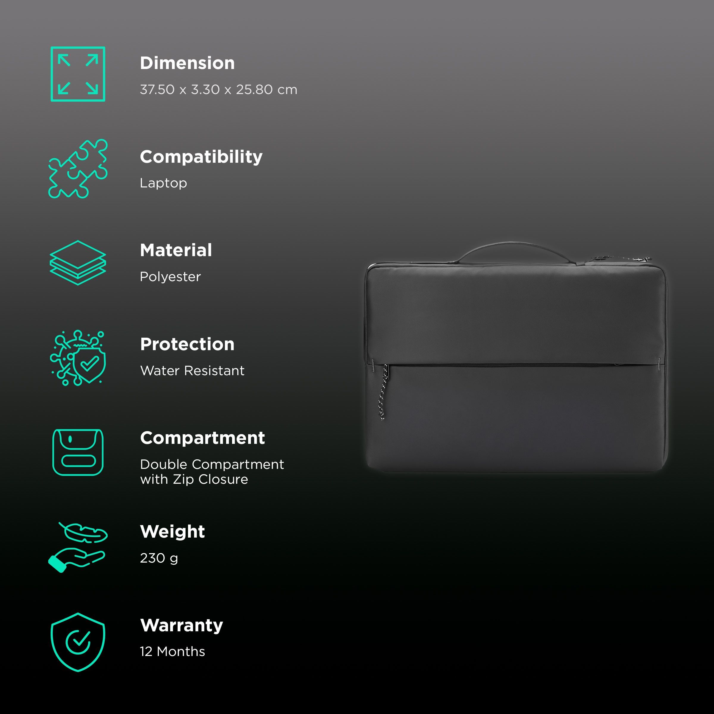 HP Polyester Laptop Sleeve for 15.6 Inch Laptop (Water Resistant, Black)_3
