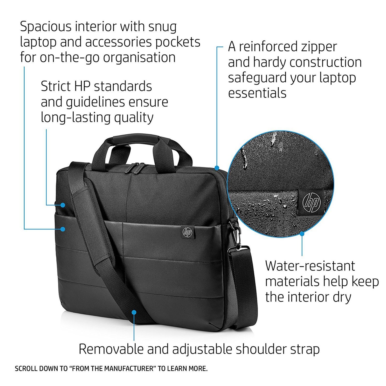 HP Classic Nylon Laptop Sling Bag for 15.6 Inch Laptop (Water Resistant, Black)_7