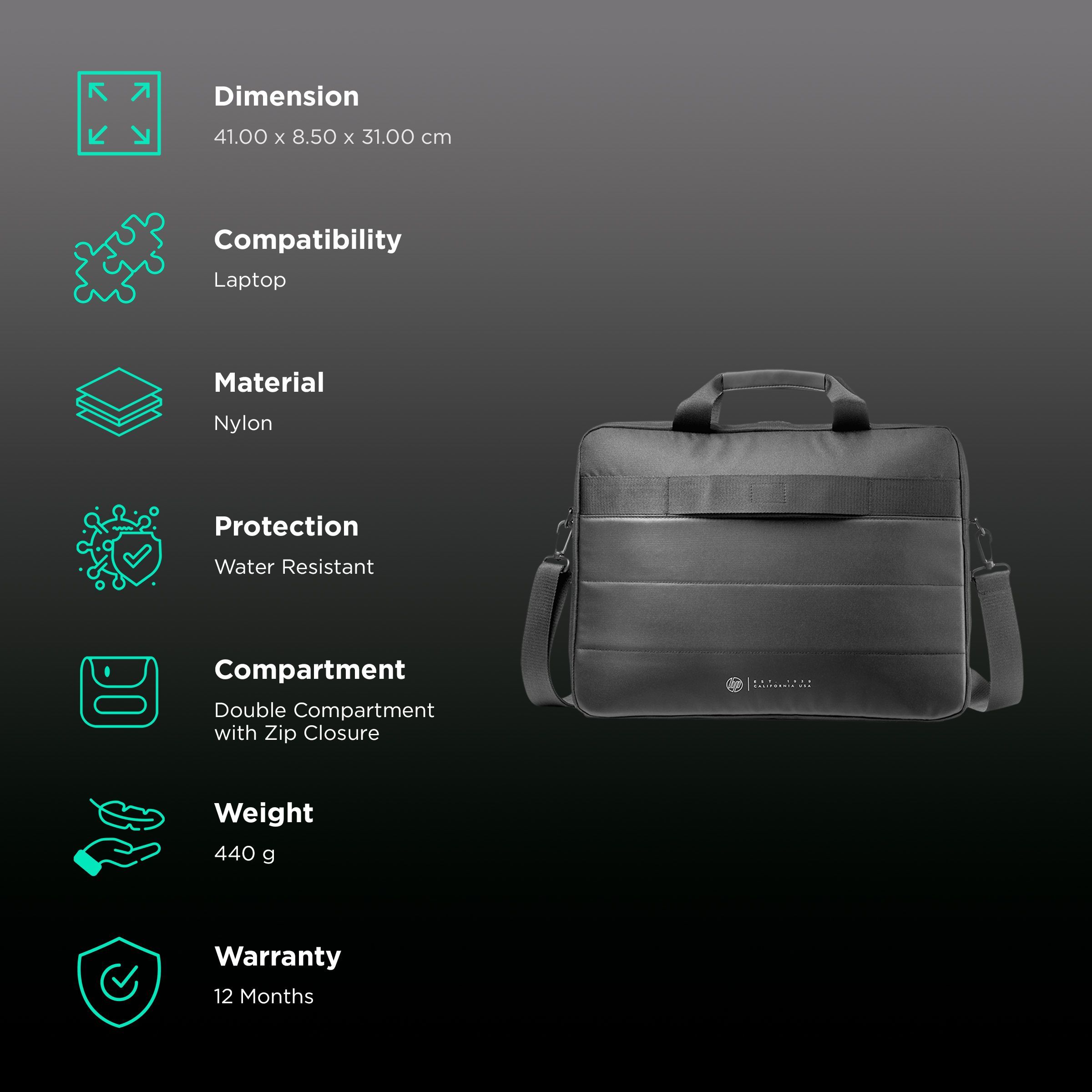 HP Classic Nylon Laptop Sling Bag for 15.6 Inch Laptop (Water Resistant, Black)_3