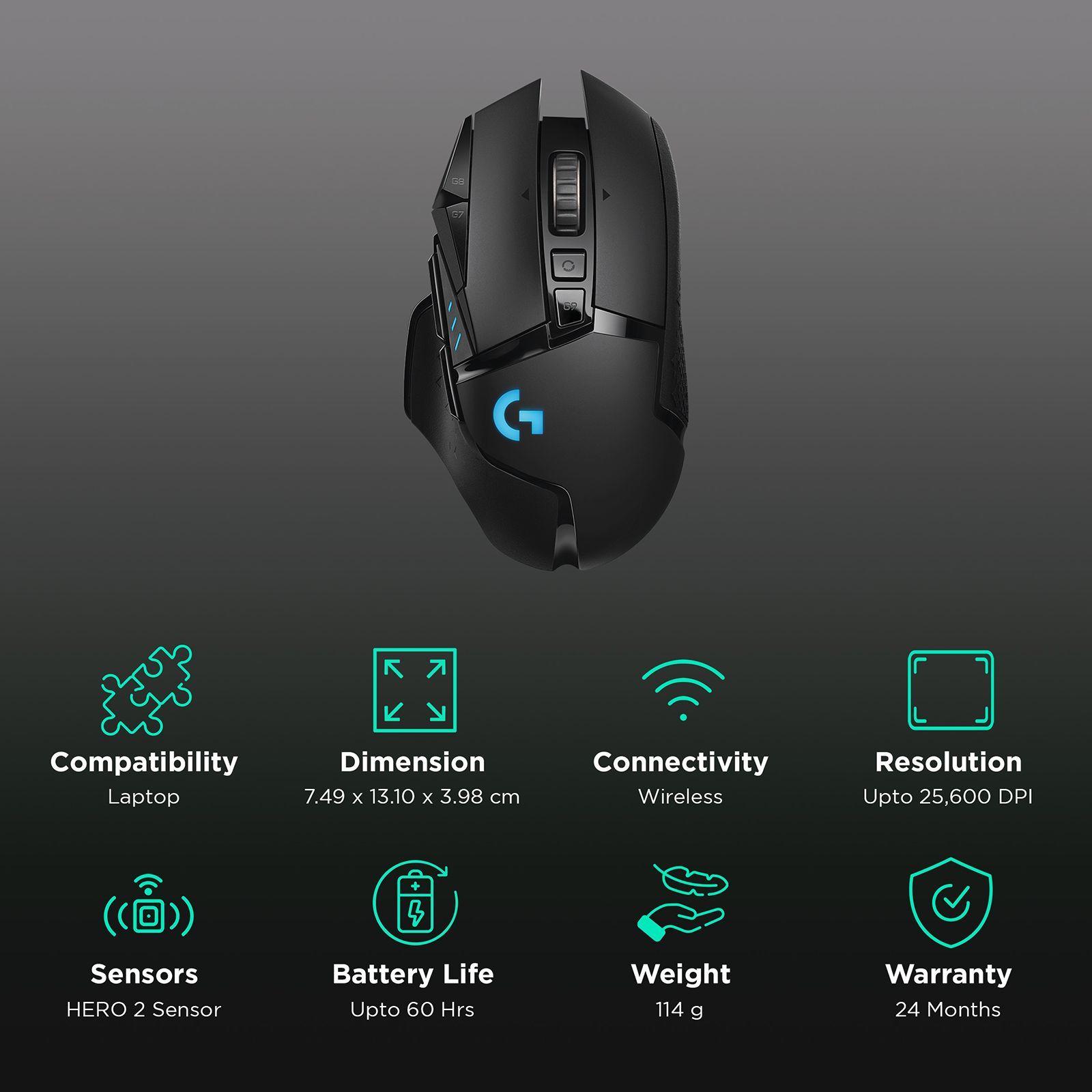 logitech G502 Lightspeed Wireless Mouse (Lightsync RGB Lighting, 910-005569, Black)_2