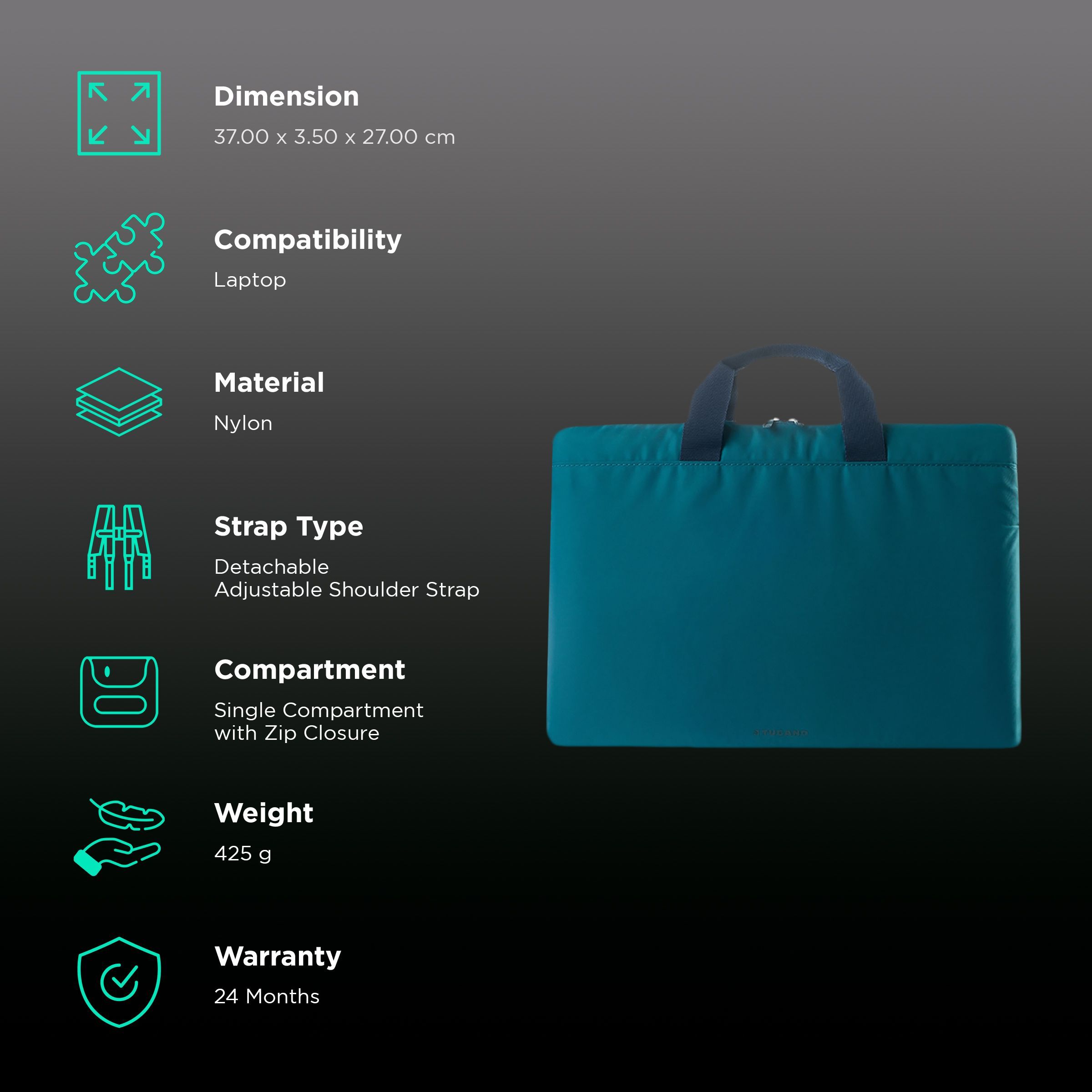 TUCANO Minilux Nylon Laptop Sleeve for 13, 14 & 15 Inch Laptop (Internal Anti-shock Padding, Blue) TUCANO Minilux Nylon Laptop Sleeve for 13, 14 & 15 Inch Laptop (Internal Anti-shock Padding, Blue)_3