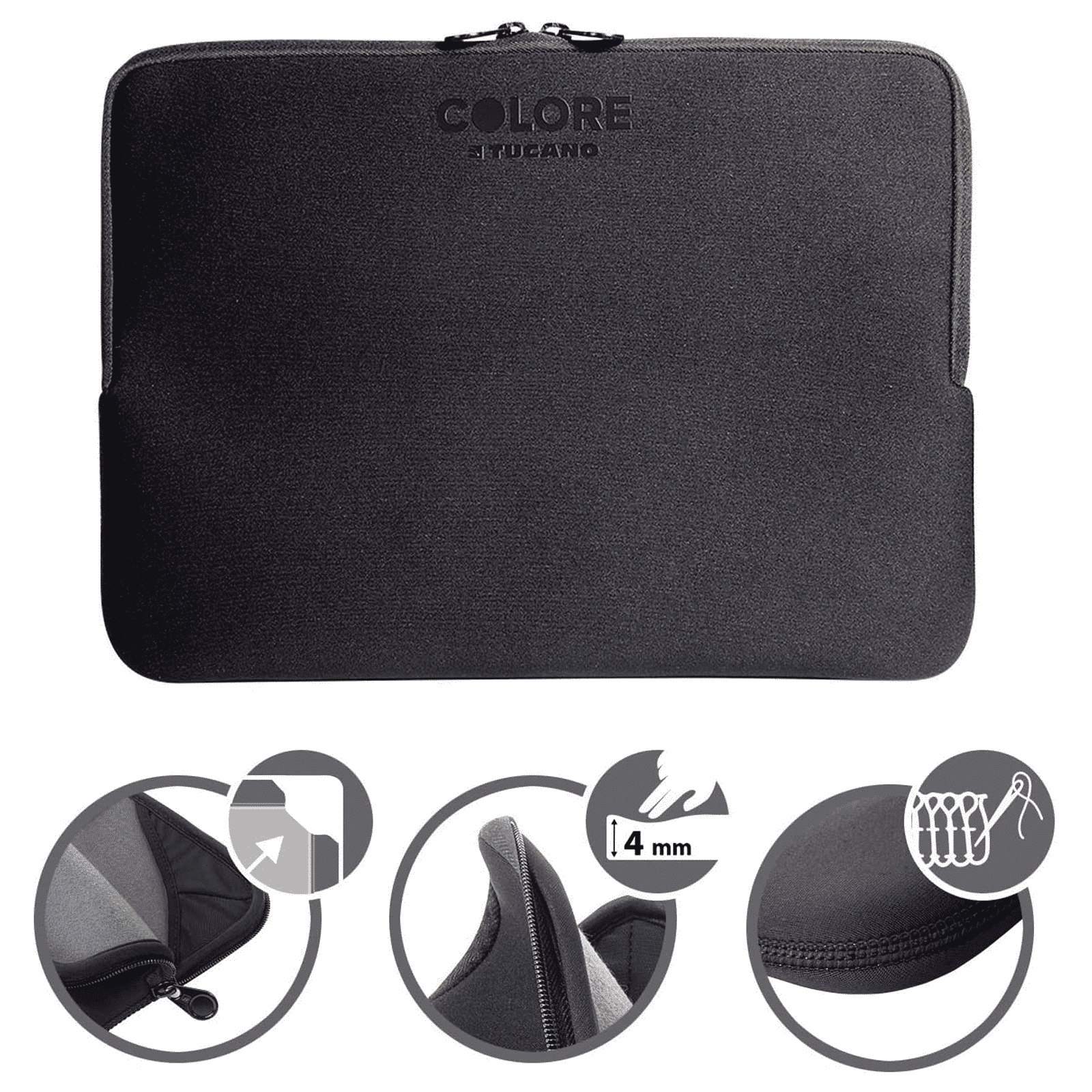 TUCANO Colore Neoprene Laptop Sleeve for 13 & 14 Inch Laptop (Anti-Slip System, Black)_8