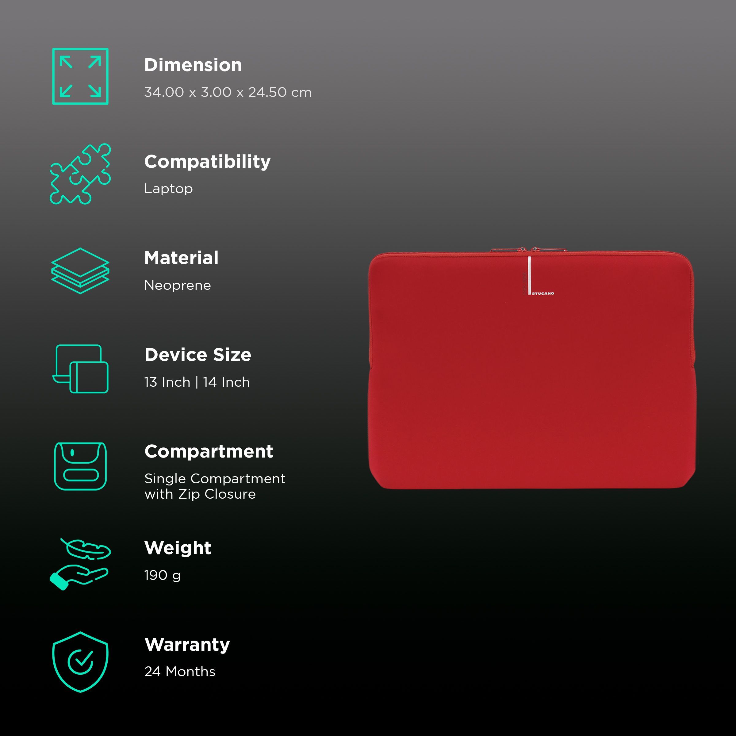 TUCANO Colore Neoprene Laptop Sleeve for 13 & 14 Inch Laptop (Anti-Slip System, Red)_3