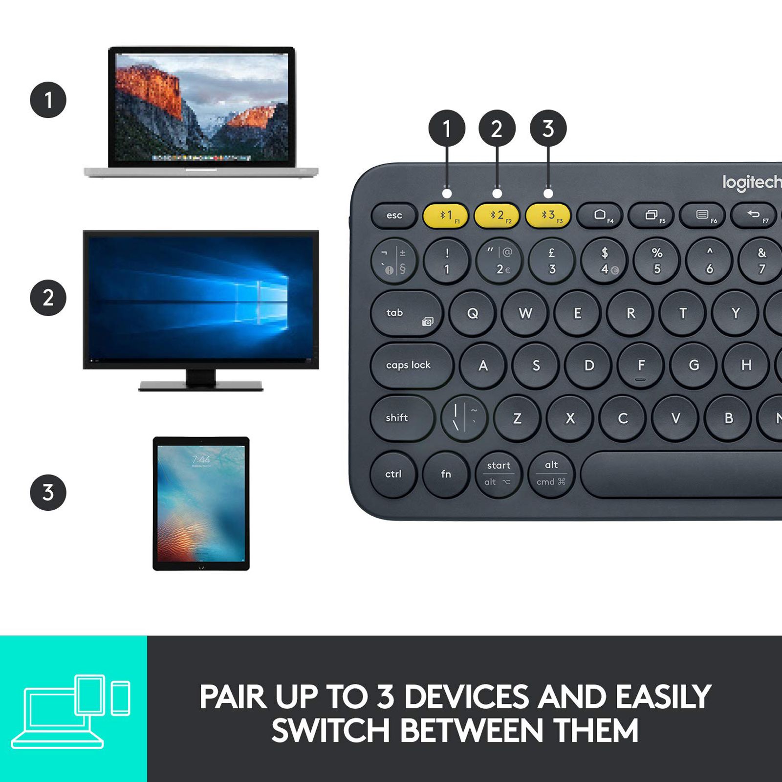 logitech K380 Bluetooth 3.0 Wireless Keyboard with Multi Device Connectivity (Low Profile Scissor Keys, Graphite) logitech K380 Bluetooth 3.0 Wireless Keyboard with Multi Device Connectivity (Low Profile Scissor Keys, Graphite)_8