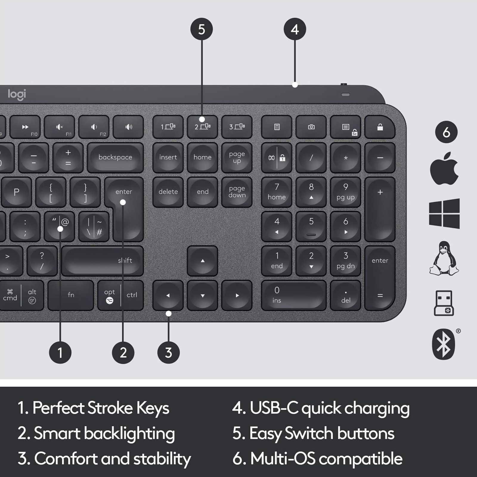 logitech MX Keys Rechargeable Bluetooth Wireless Keyboard with Multi Device Connectivity (Tactile Responsive Typing, Black) logitech MX Keys Rechargeable Bluetooth Wireless Keyboard with Multi Device Connectivity (Tactile Responsive Typing, Black)_12