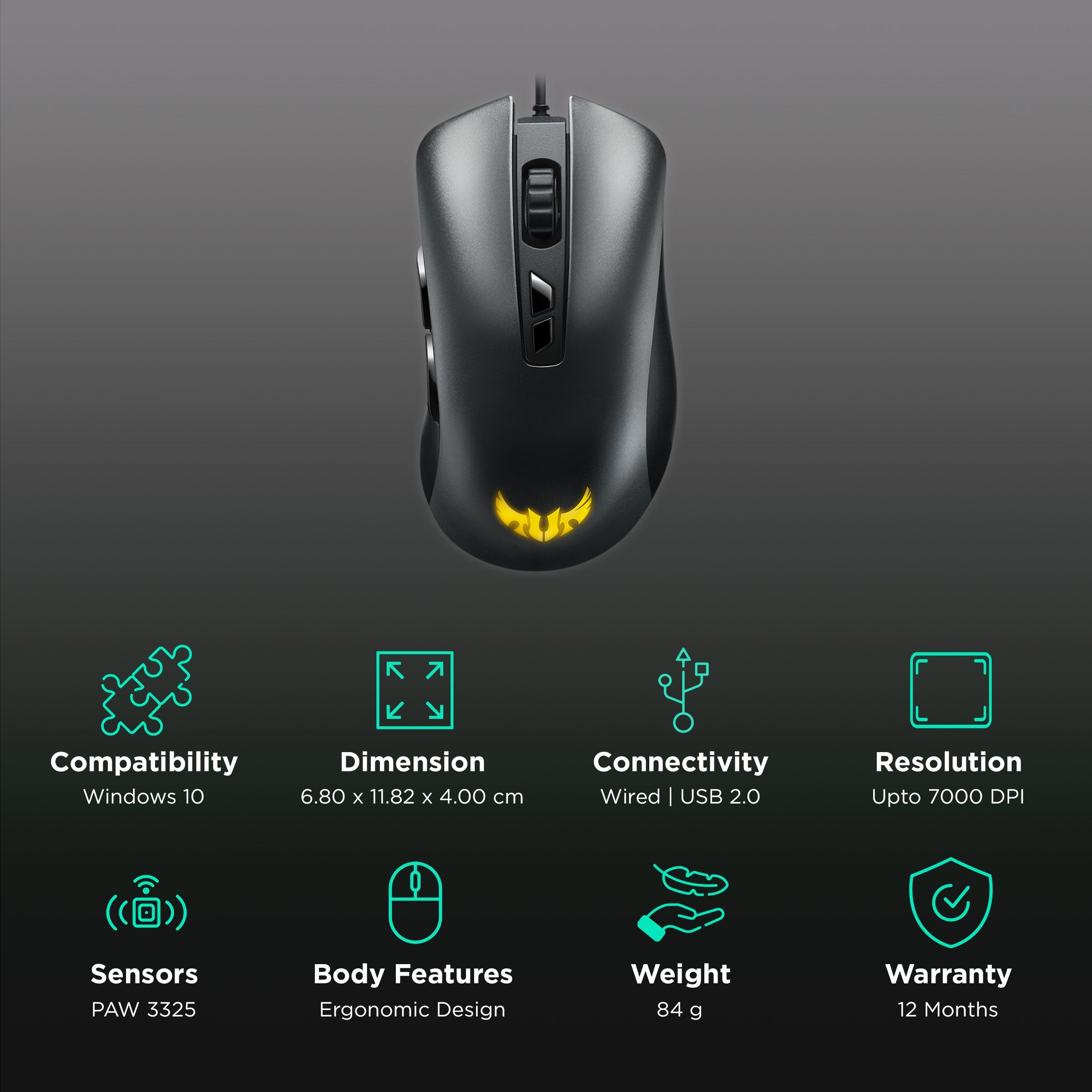 ASUS TUF M3 Wired Optical Gaming Mouse with Customizable Buttons (7000 DPI, Ergonomic Design, Black) ASUS TUF M3 Wired Optical Gaming Mouse with Customizable Buttons (7000 DPI, Ergonomic Design, Black)_2