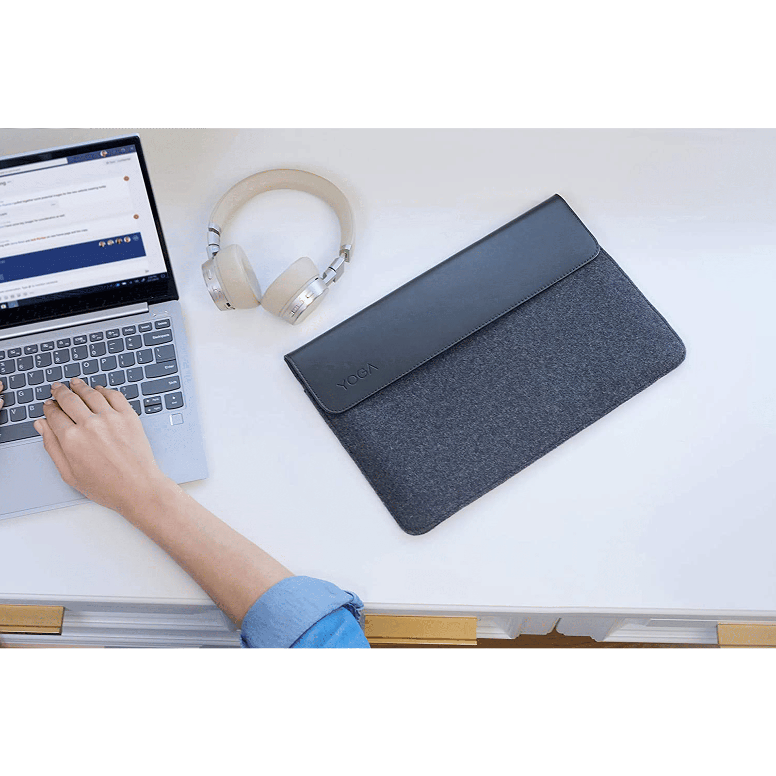 Lenovo Yoga Leather, Wool Felt Laptop Sleeve for 14 Inch Laptop (Dual Magnet Buckles, Black)_5