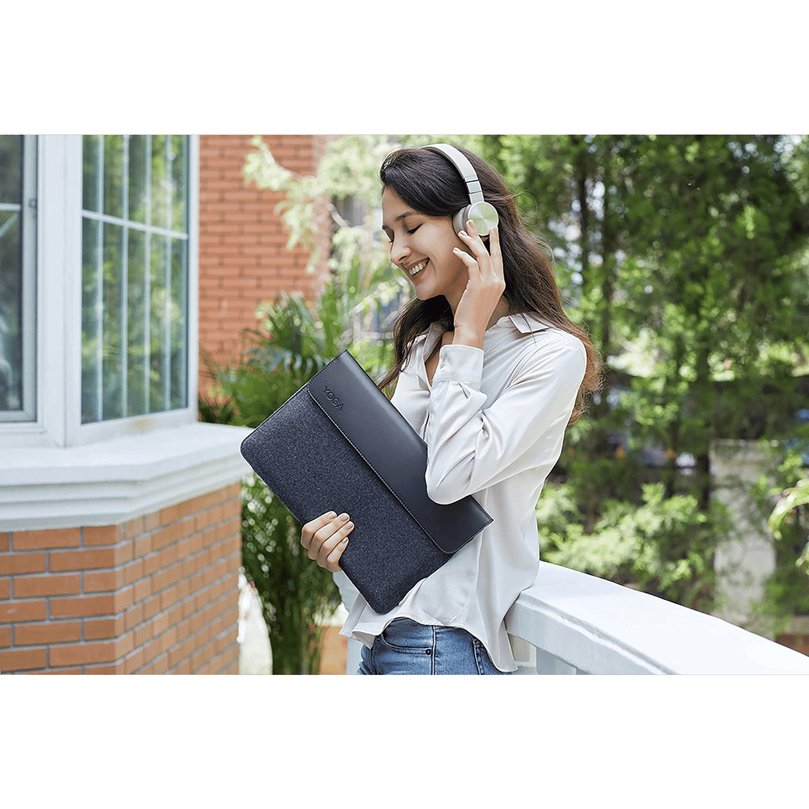 Lenovo Yoga Leather, Wool Felt Laptop Sleeve for 14 Inch Laptop (Dual Magnet Buckles, Black)_4