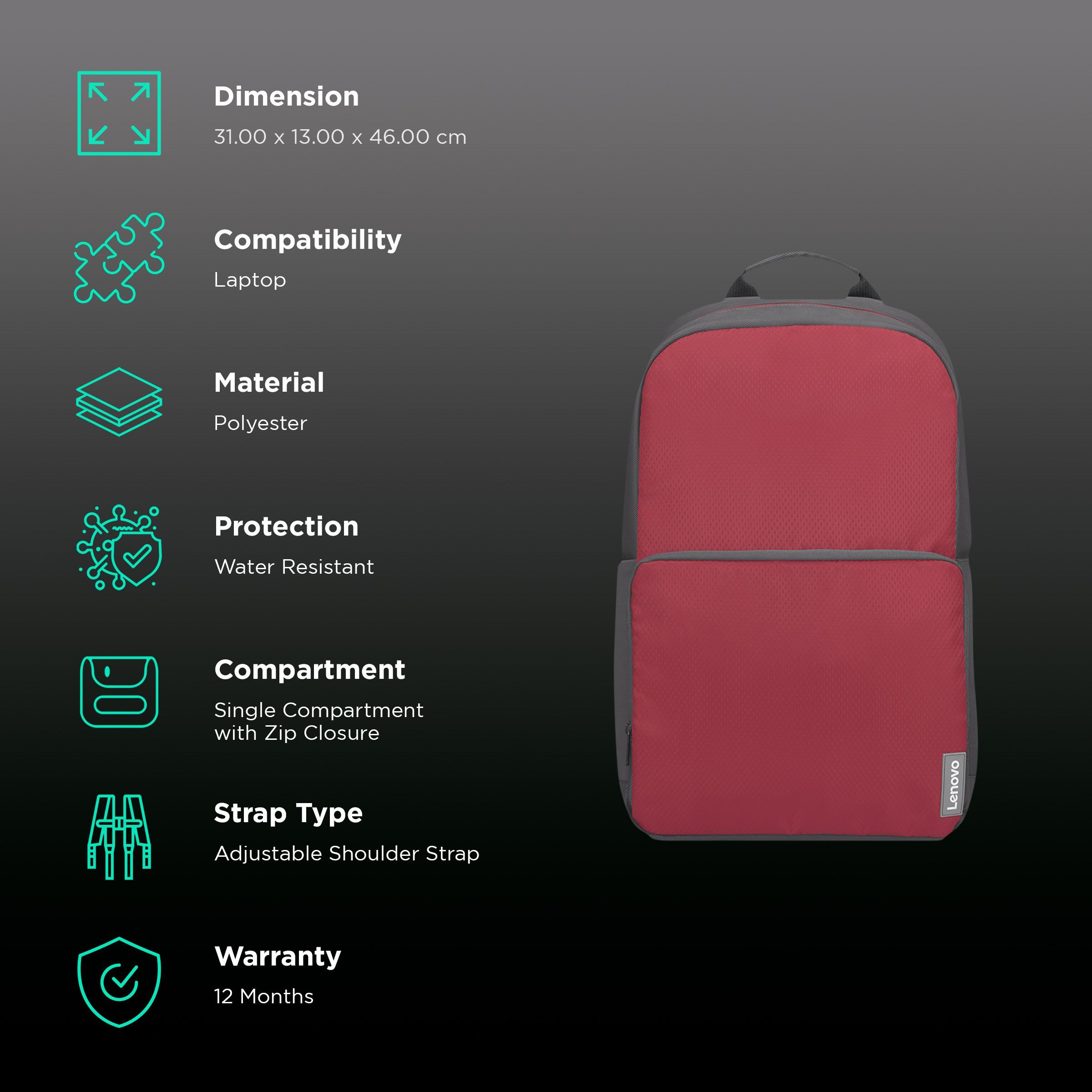 Lenovo Executive Polyester Laptop Backpack for 15.6 Inch Laptop (4 L, Water Resistant, Red/Grey) Lenovo Executive Polyester Laptop Backpack for 15.6 Inch Laptop (4 L, Water Resistant, Red/Grey)_2