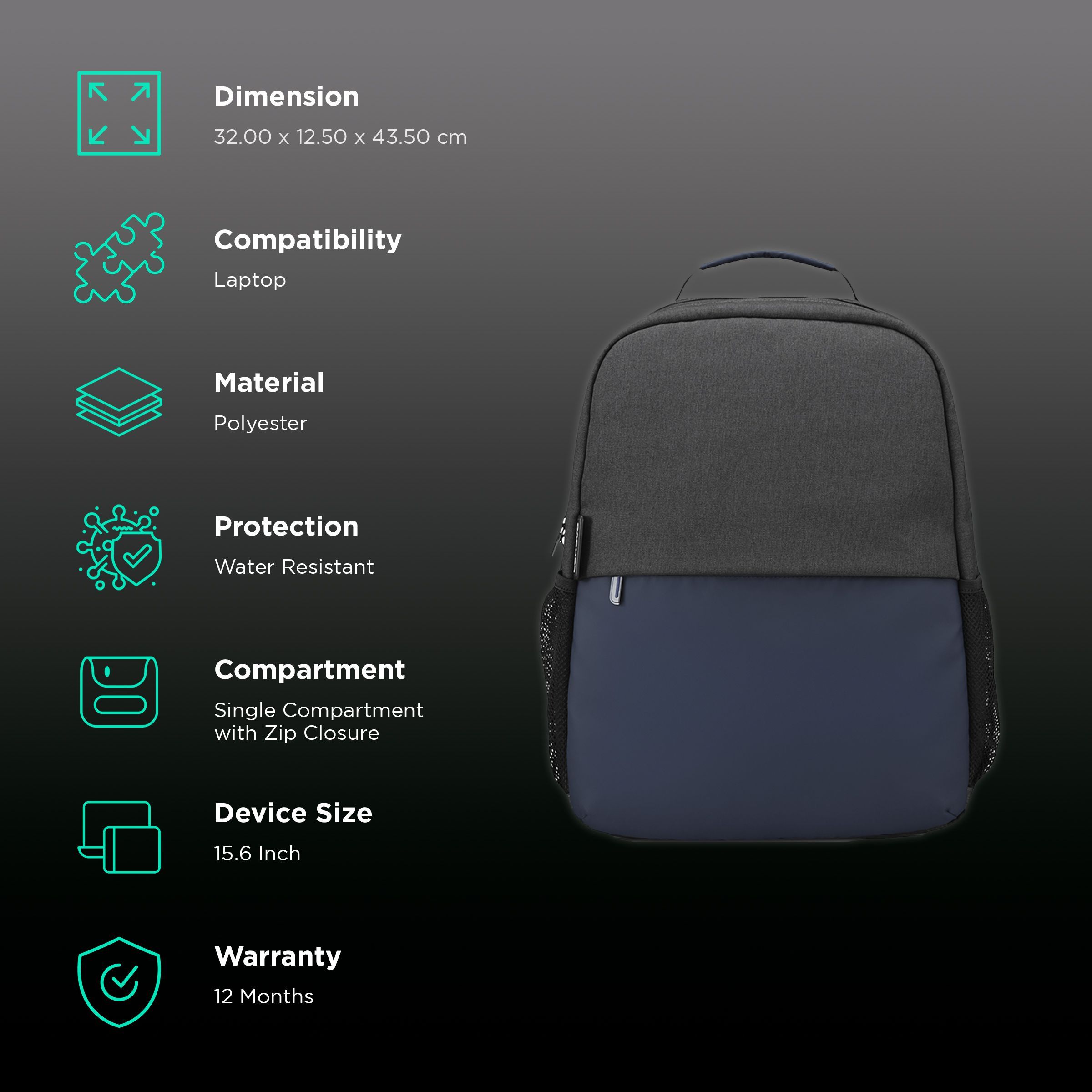 Lenovo Slim Everyday Polyester Laptop Backpack for 15.6 Inch Laptop (18 L, Water Resistant, Dark Grey)_2