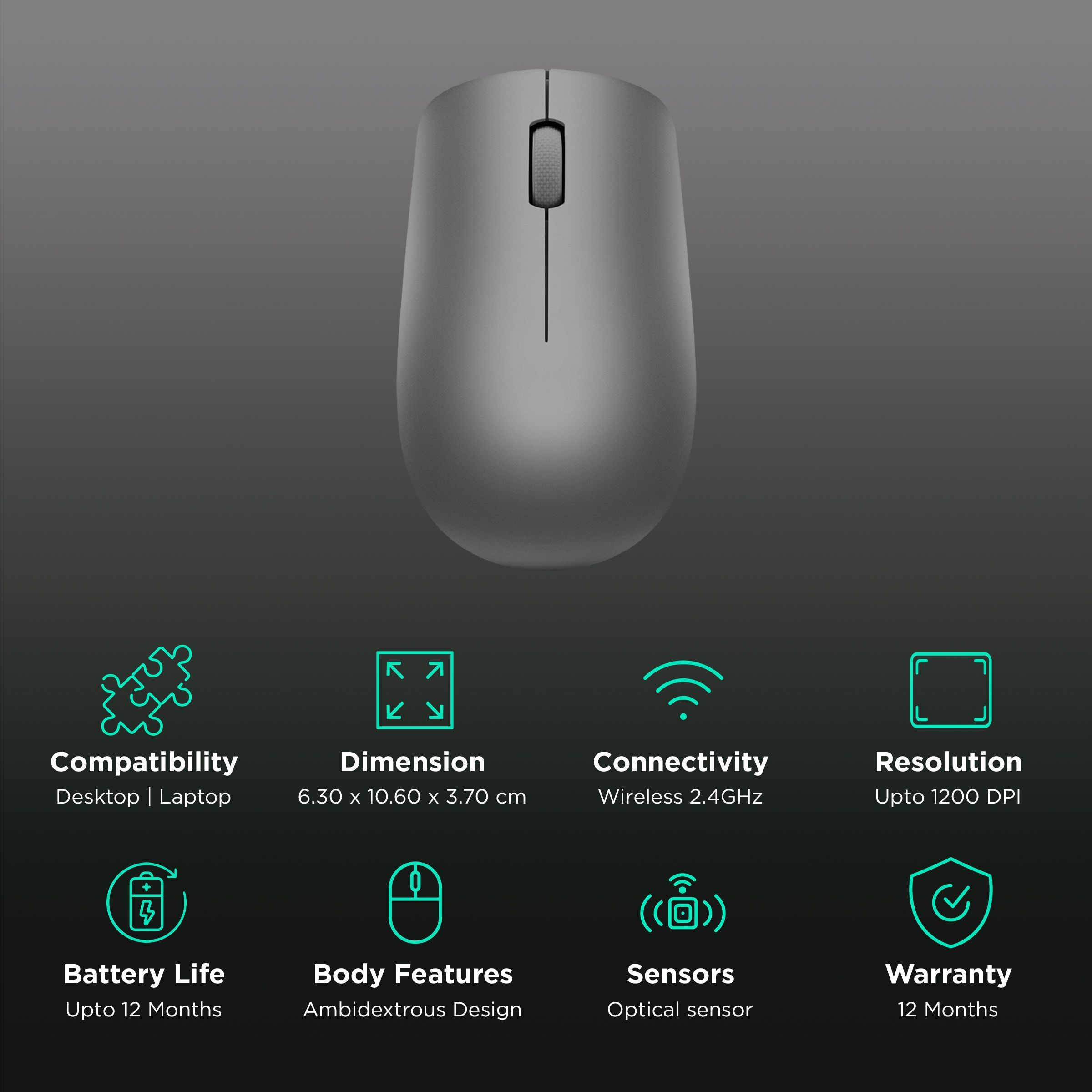 Lenovo 530 Wireless Optical Mouse (1200 DPI, Ergonomic Design, Graphite Grey)_2