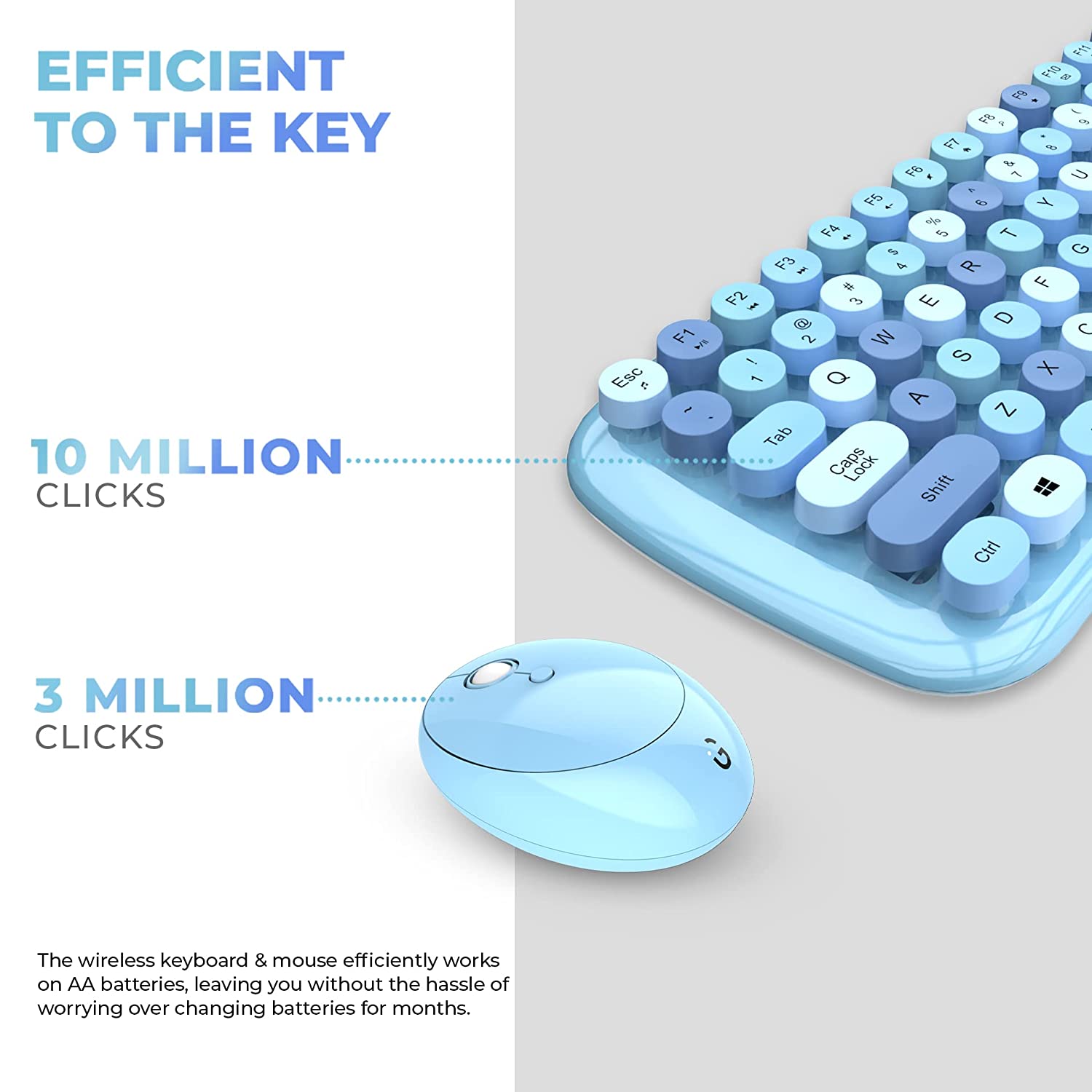 iGear KeyBee Rechargeable Wireless Keyboard & Mouse Combo (100 Keys, 1600 DPI Adjustable, Removable Key Caps, Blue)_4
