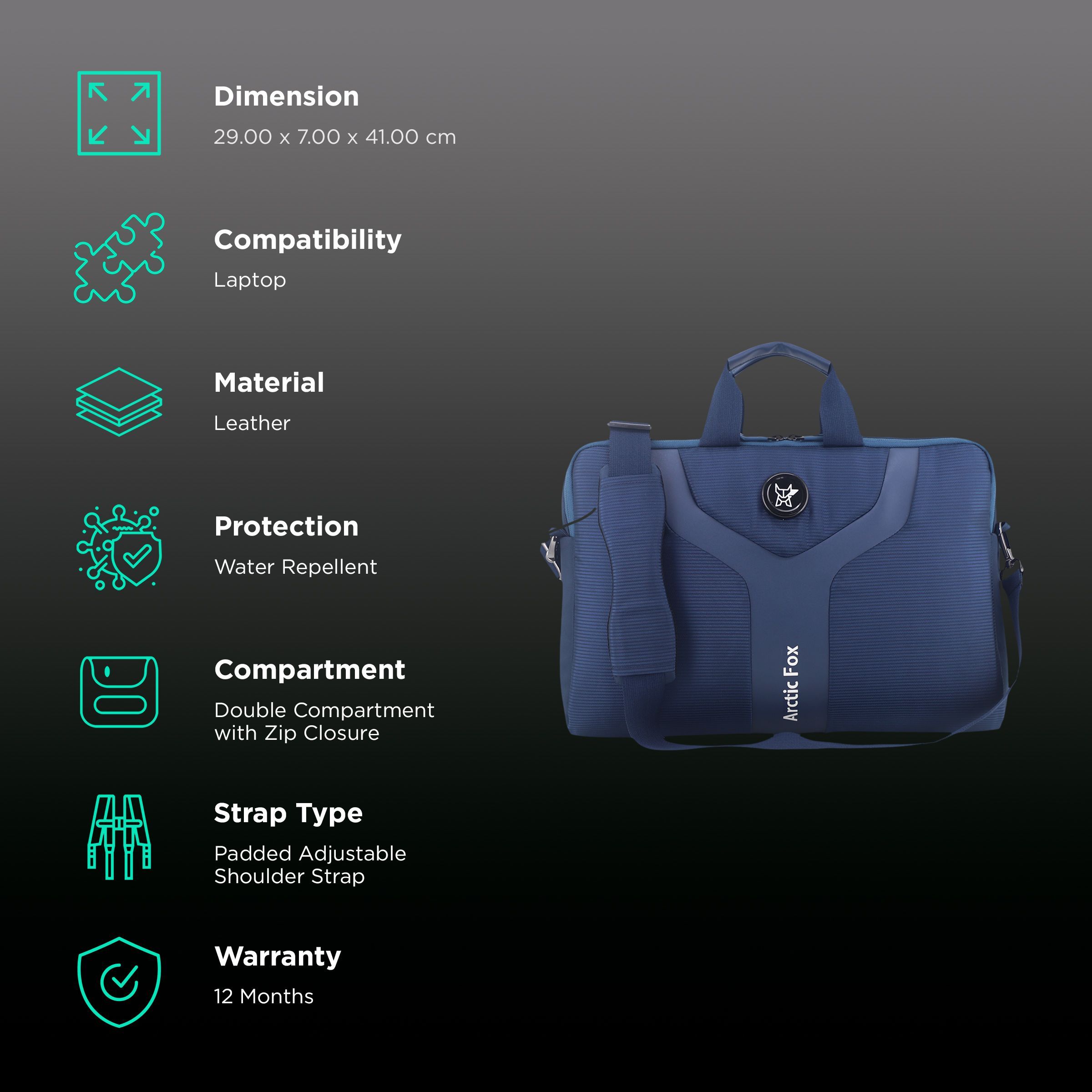 Arctic Fox Leather Laptop Carry Case for 15.5 Inch Laptop (8 L, Water Repellent, Blue)_3
