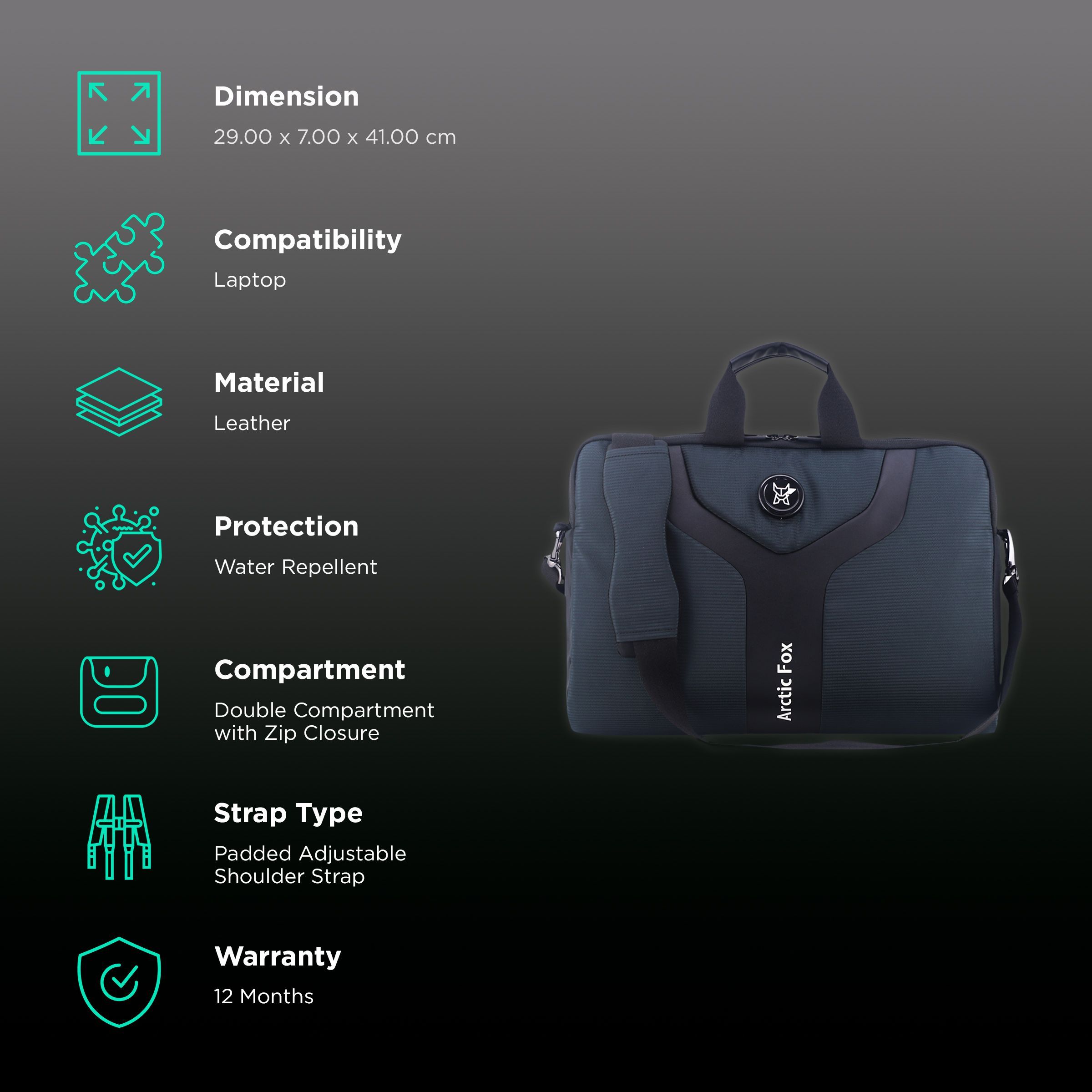 Arctic Fox Leather Laptop Carry Case for 15.5 Inch Laptop (8 L, Water Repellent, Black)_3