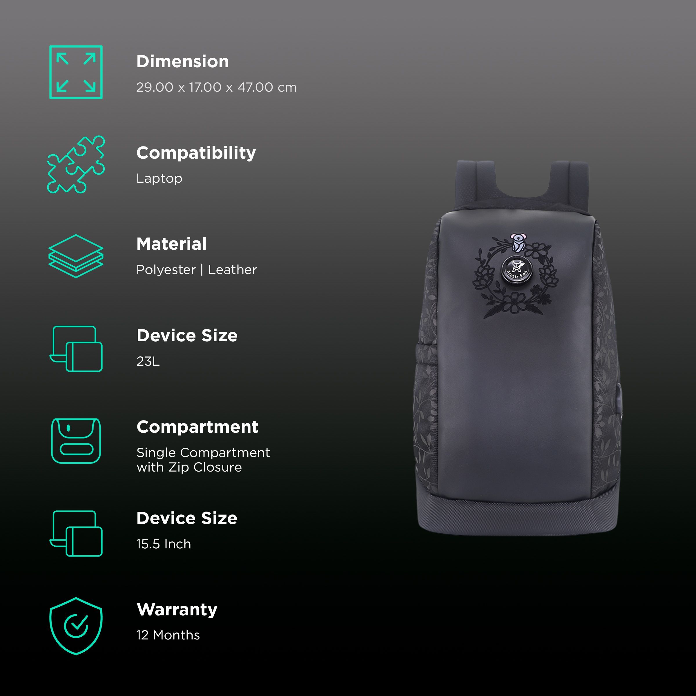 Arctic Fox Koala Polyester Laptop Backpack for 15.5 Inch Laptop (23 L, Anti-Theft, Black) Arctic Fox Koala Polyester Laptop Backpack for 15.5 Inch Laptop (23 L, Anti-Theft, Black)_2