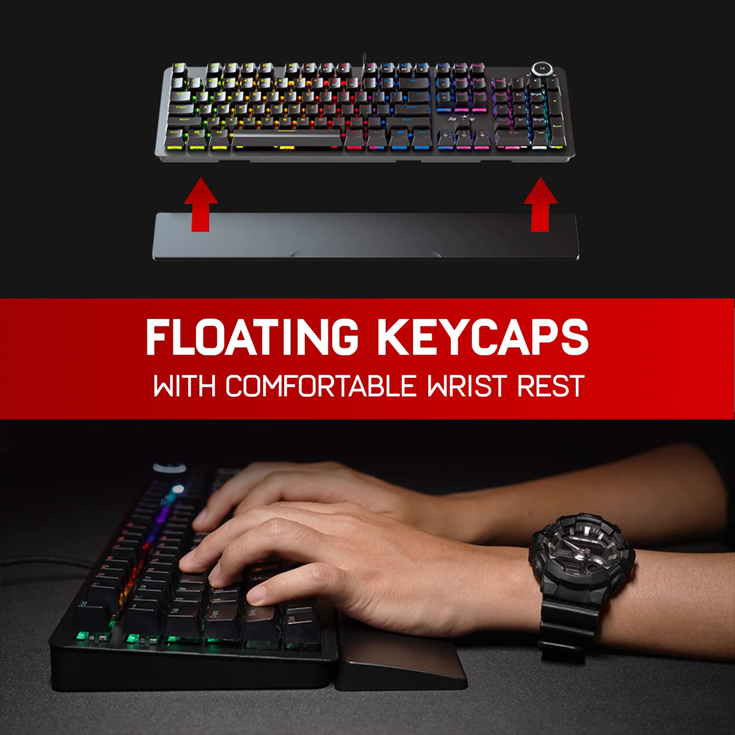 Red Gear Shadow Blade Wired Gaming Keyboard with Backlit Keys (Rainbow LED, Black)_7