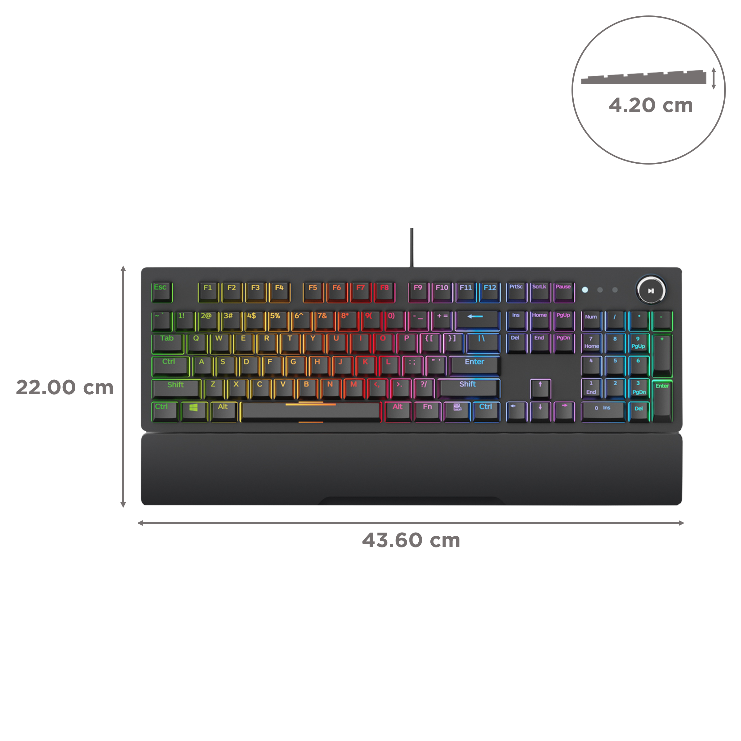Red Gear Shadow Blade Wired Gaming Keyboard with Backlit Keys (Rainbow LED, Black)_3