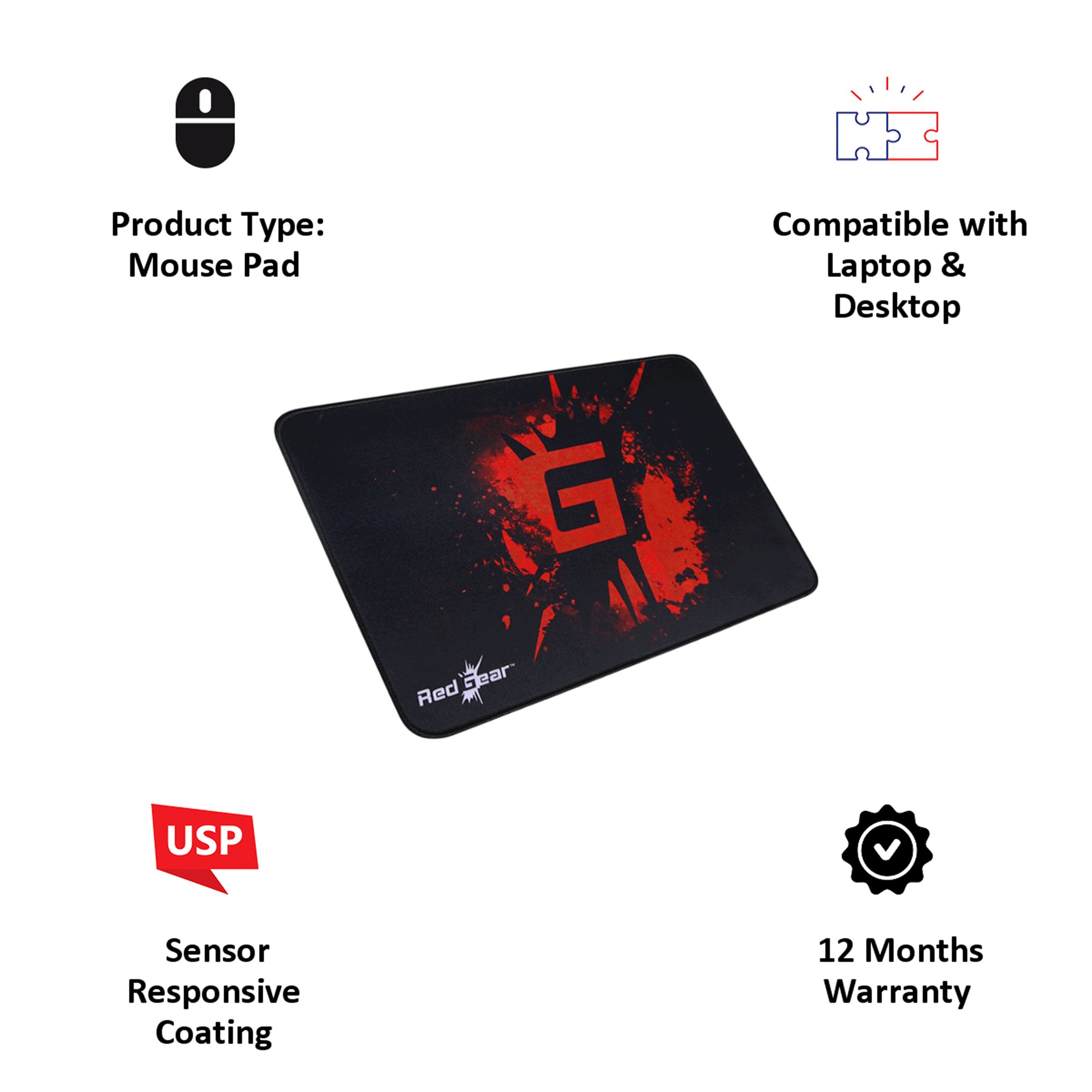 Red Gear Gaming Mouse Pad (Sensor Responsive Coating, MP35, Black)_4