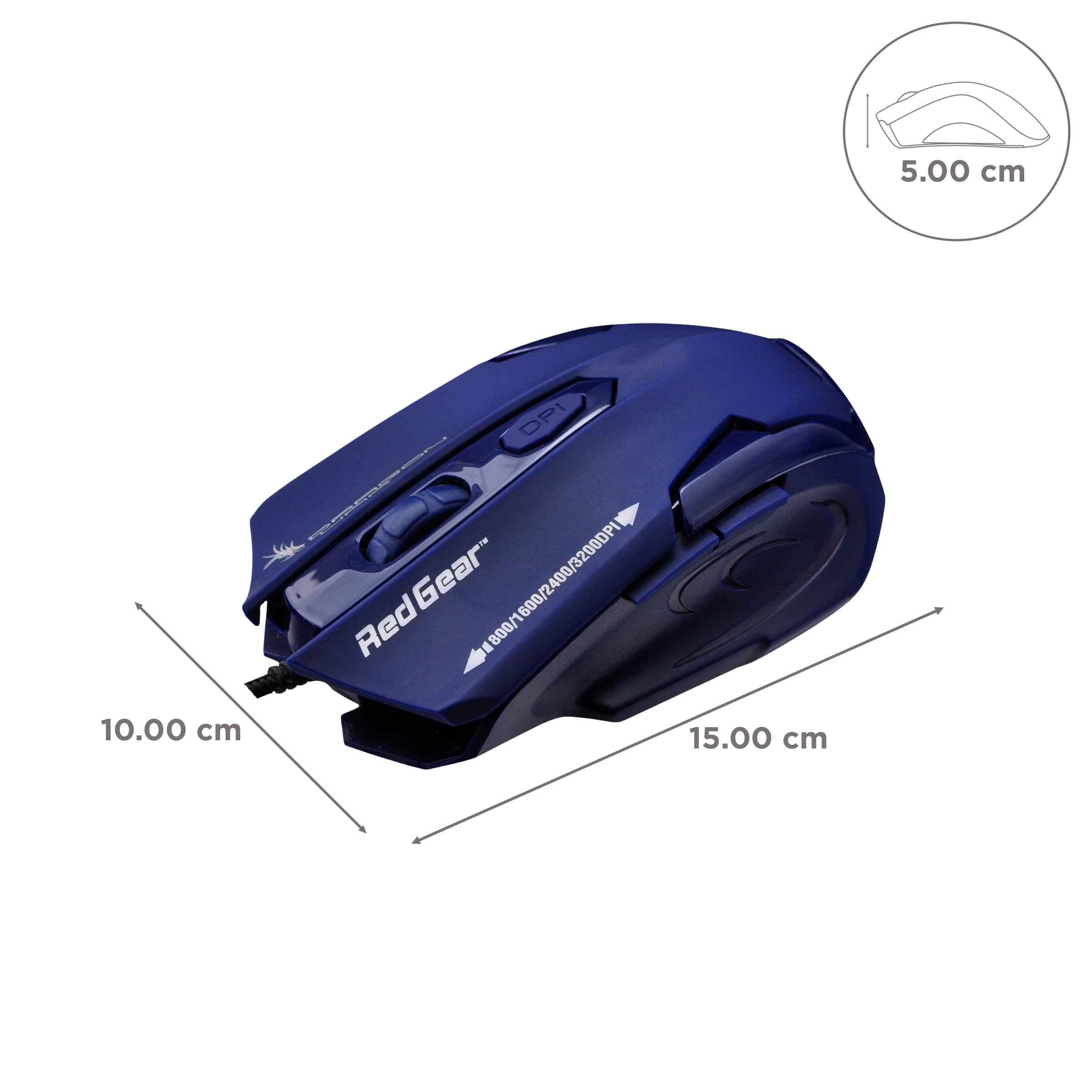 Red Gear Dragonwar Emera Wired Performance Gaming Mouse with Customizable Buttons (3200 DPI Adjustable, Blue Sensor Technology, Dark Blue)_3