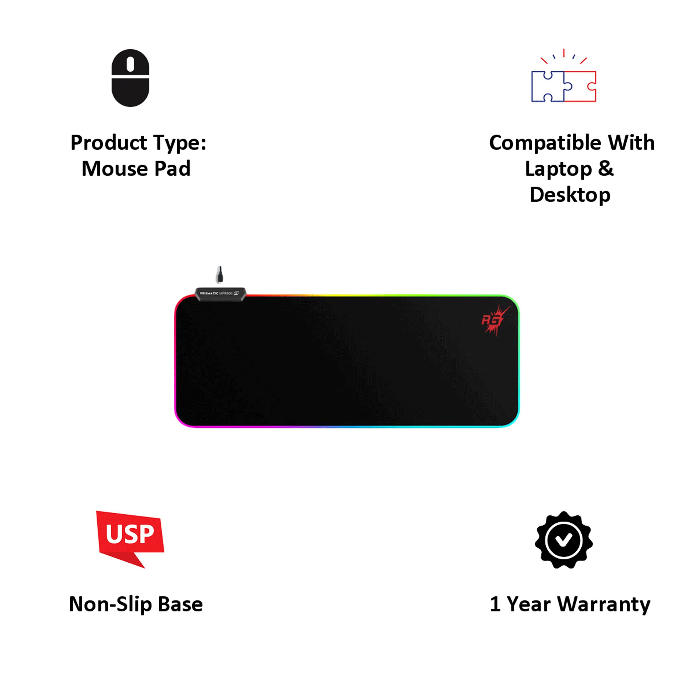 Red Gear MPR800 Gaming Mouse Pad (4 LED Spectrum Modes, 8904130846038, Black)_3