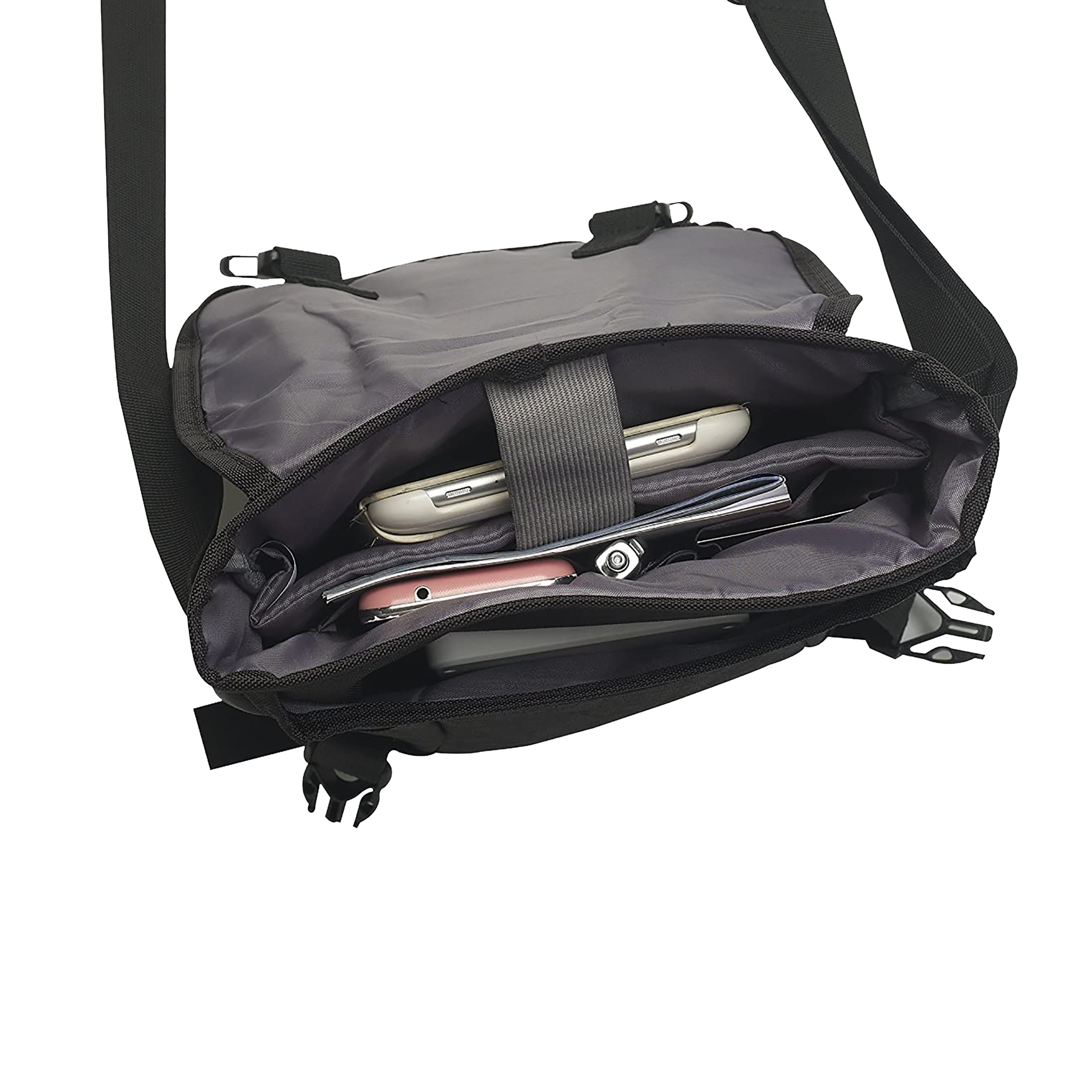 KOOLTOPP Elegant Nylon Laptop Sling Bag for 10 Inch Laptop (30 L, Water Resistant, Black)_4