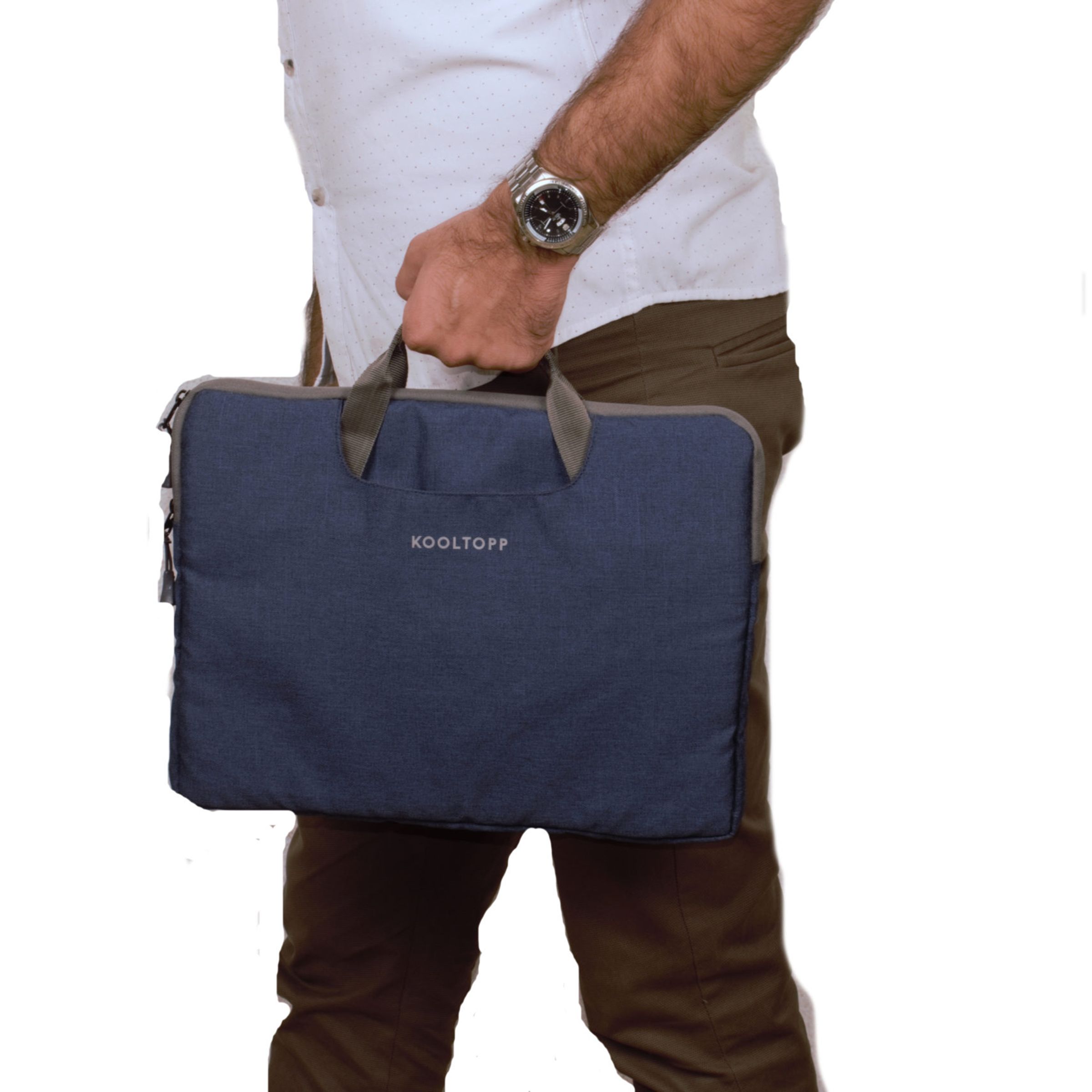 KOOLTOPP Classy Polyester Laptop Sleeve for 13 & 14 Inch Laptop (3 L, Water Resistant, Blue)_6