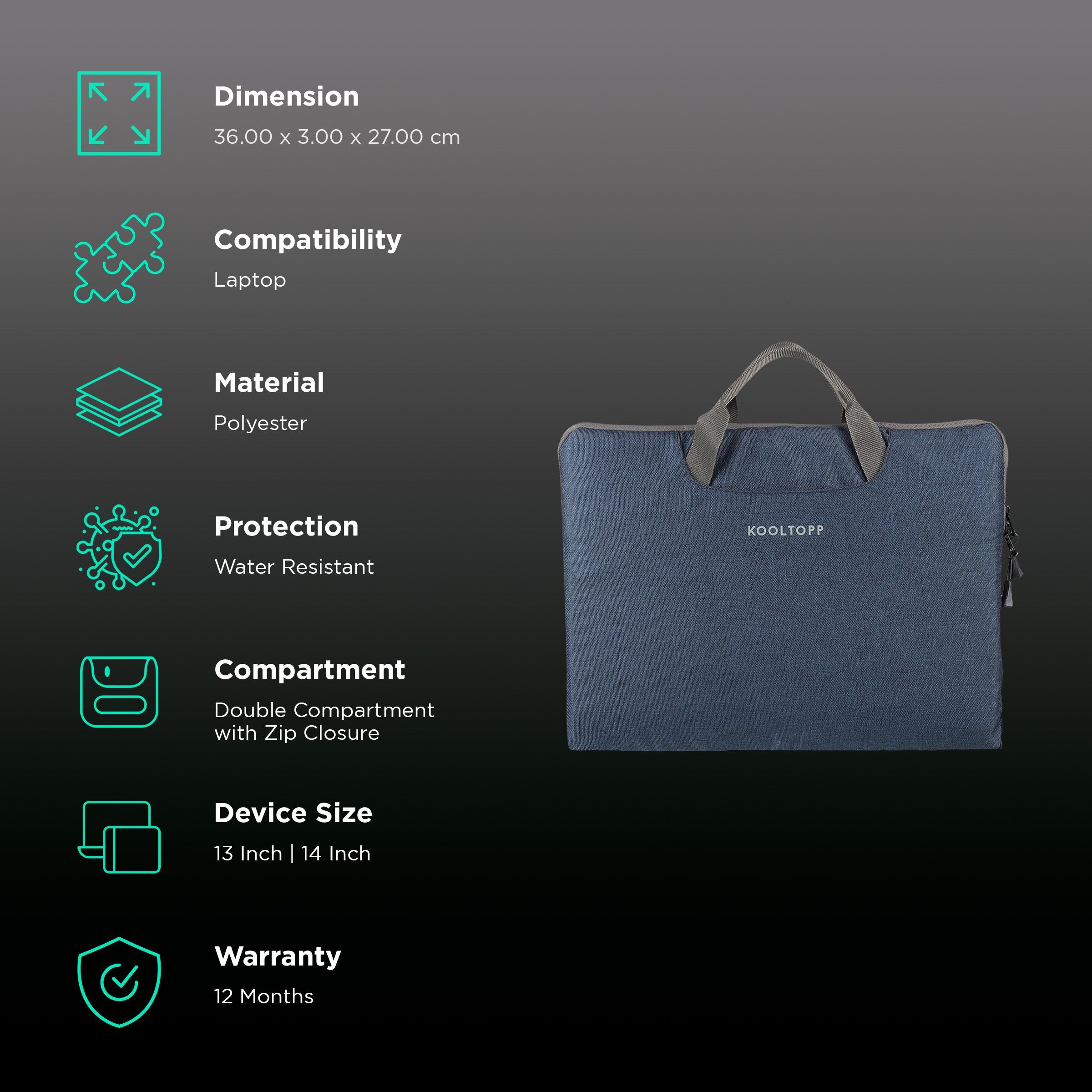 KOOLTOPP Classy Polyester Laptop Sleeve for 13 & 14 Inch Laptop (3 L, Water Resistant, Blue)_3