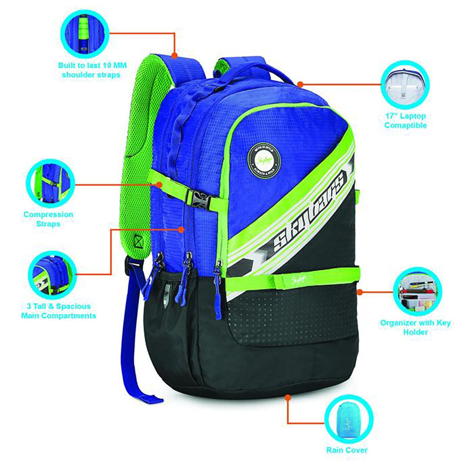 Skybags Campus Plus XL 05 Polyester Laptop Backpack for 17 Inch Laptop (33 L, With Rain Cover, Black)_7