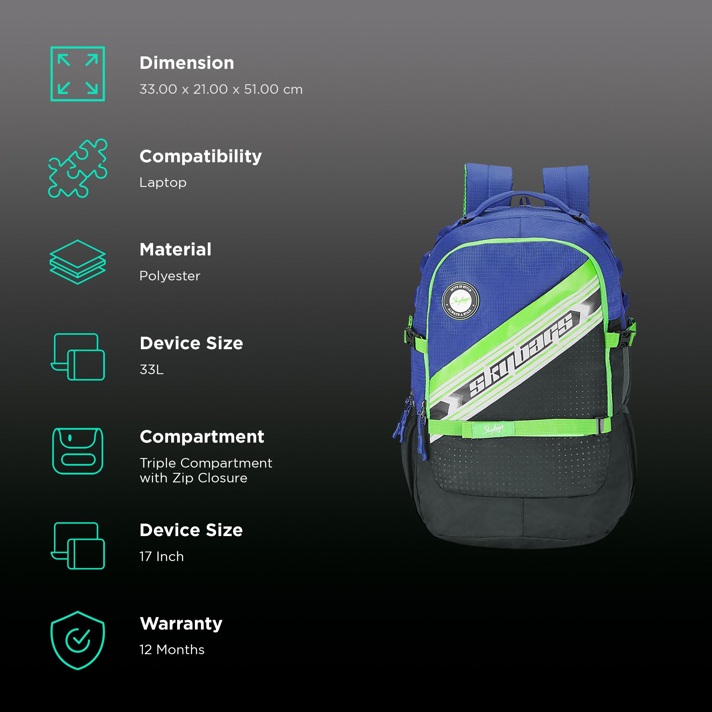 Skybags Campus Plus XL 05 Polyester Laptop Backpack for 17 Inch Laptop (33 L, With Rain Cover, Black)_2