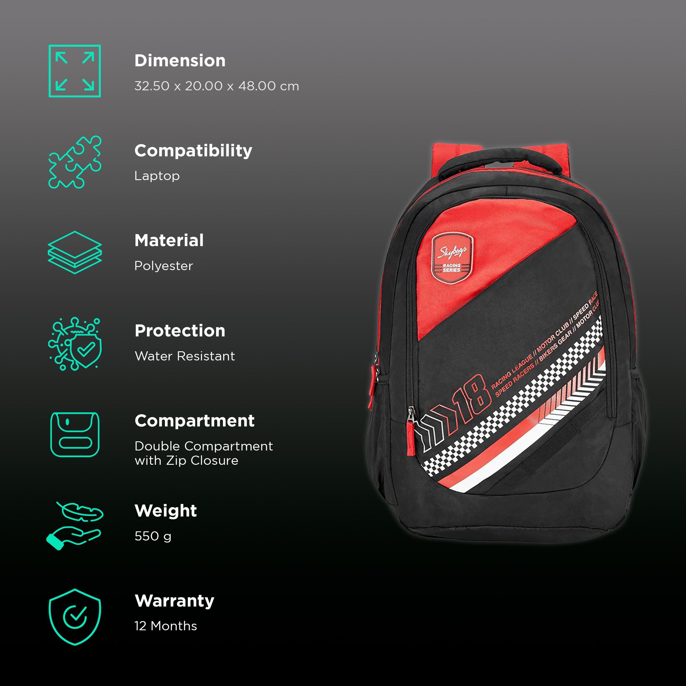 Skybags BFF 2 Polyester Laptop Backpack for 15.4 Inch Laptop (28 L, Water Resistant, Black)_2