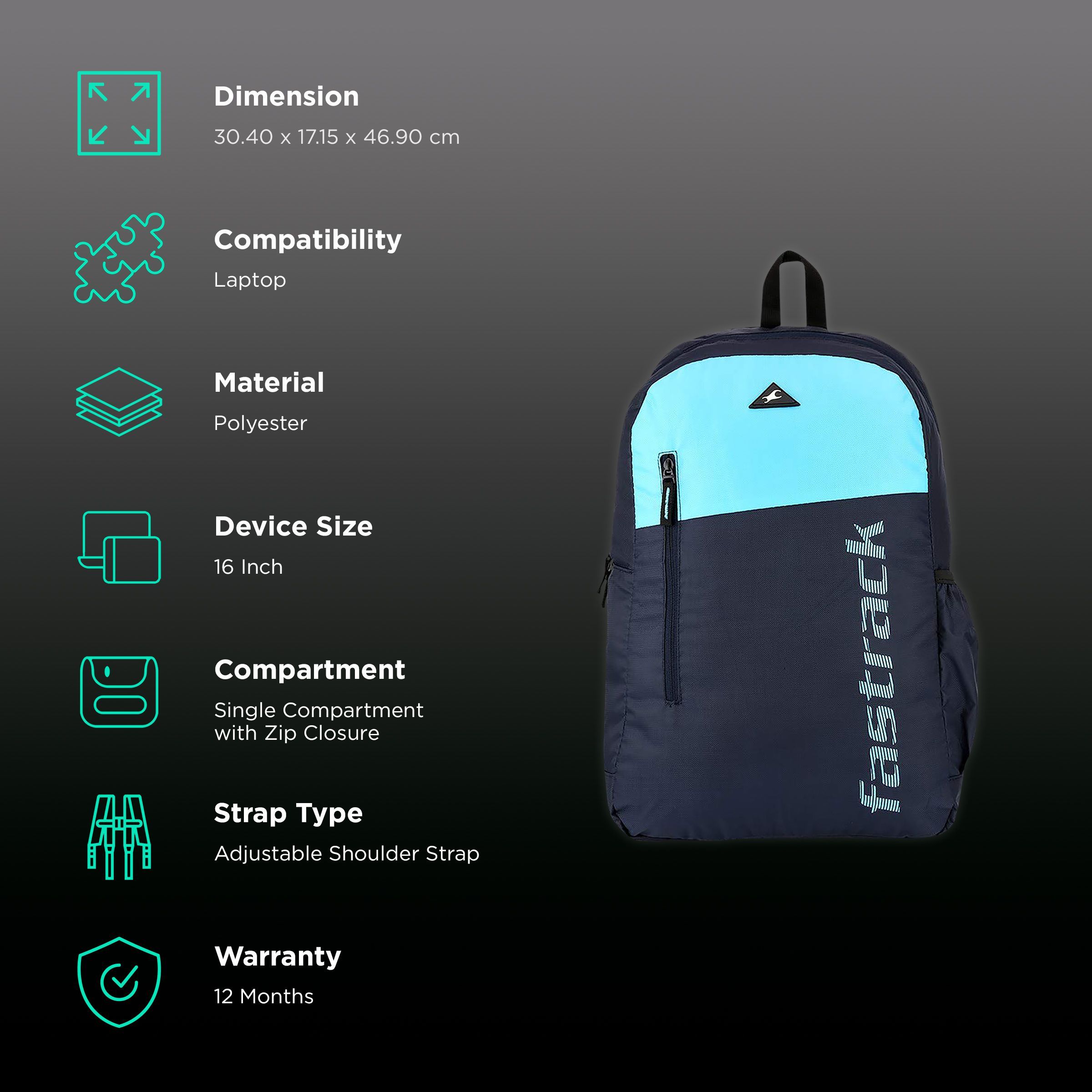 fastrack Polyester Laptop Backpack for 16 Inch Laptop (25 L, Lightweight & Comfortable, Blue)_2