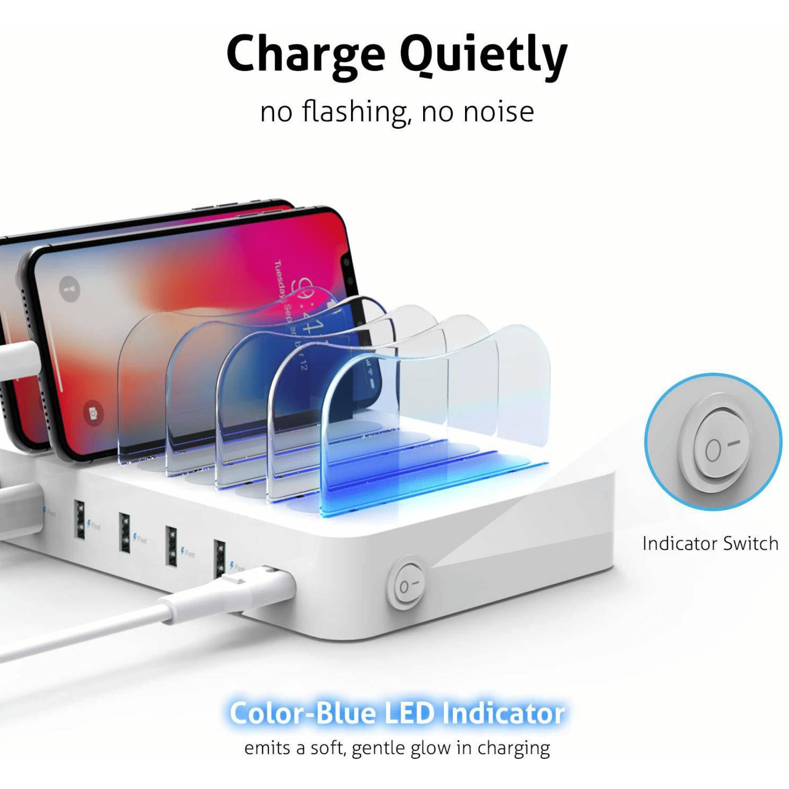 Soopii 50W Type A 6-Port Fast Charging Station (Type A to Type C, Type A to Micro USB & Type A to Lightning Cable, VoltageBoost Technology, White)_5