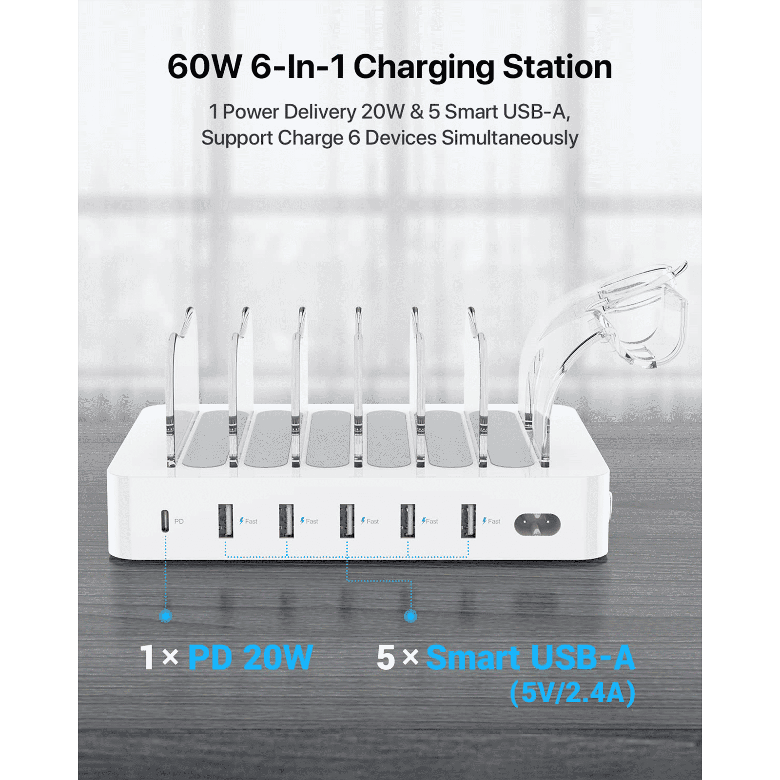 Soopii 60W Type A 6-Port Fast Charging Station (Type A to Type C, Type A to Micro USB & Type A to Lightning Cable, Quick Charge 3.0, White) Soopii 60W Type A 6-Port Fast Charging Station (Type A to Type C, Type A to Micro USB & Type A to Lightning Cable, Quick Charge 3.0, White)_3