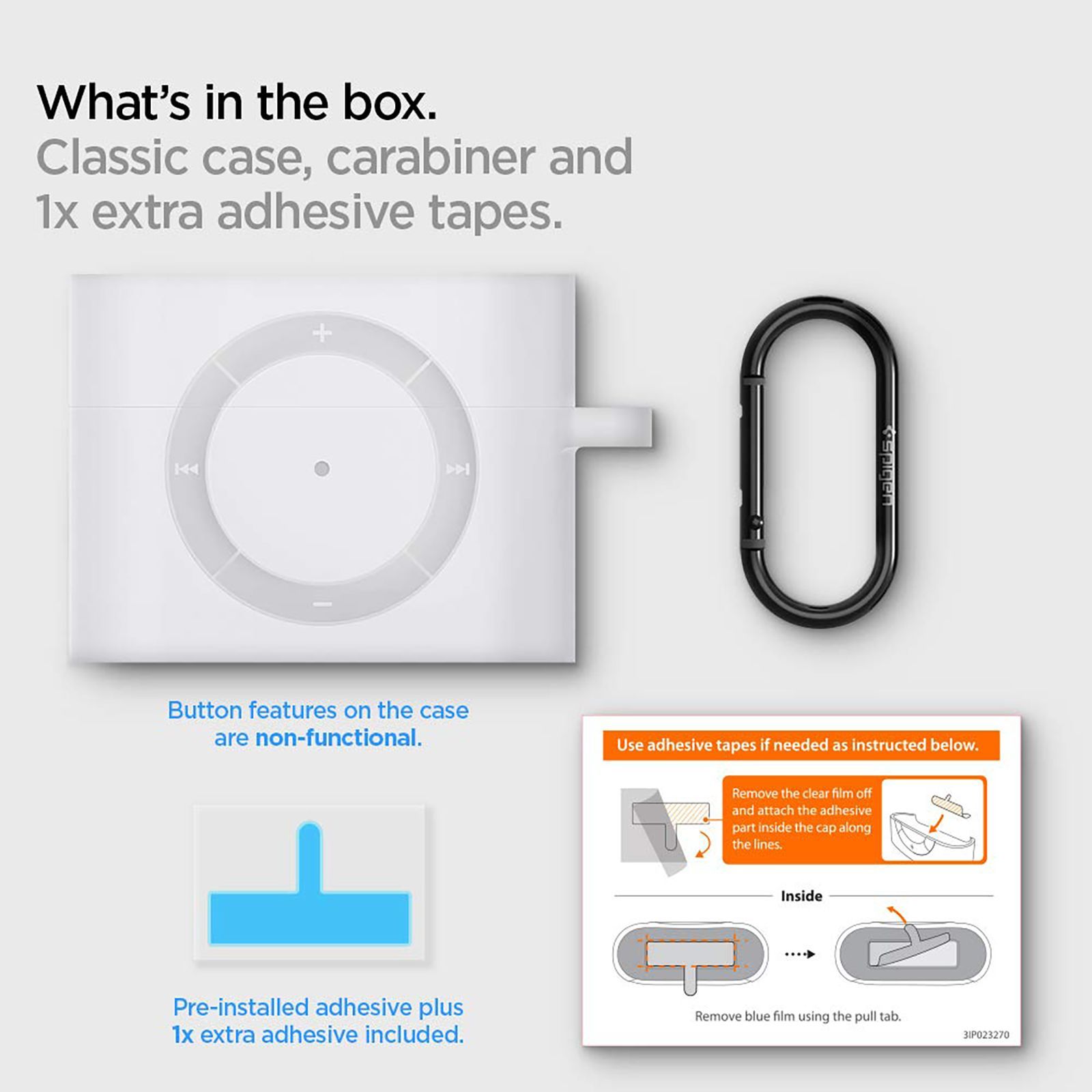 spigen Classic Shuffle Silicone Back Cover for Airpods Pro (Carabiner, White)_9