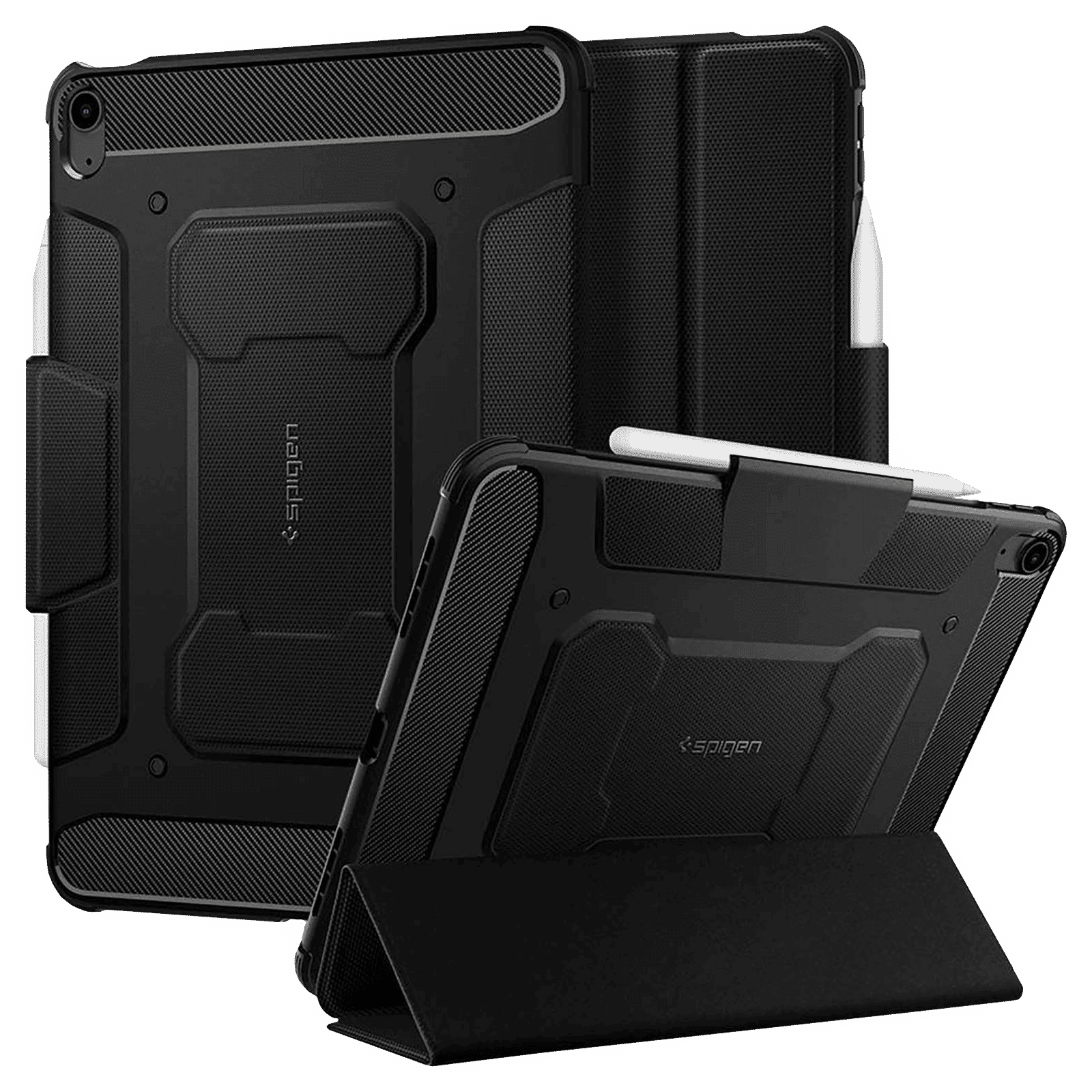 Spigen Rugged Armor Pro Polycarbonate, TPU Flip Cover for Apple iPad Air (4th & 5th Gen) (Built-in Kickstand, Black)_1