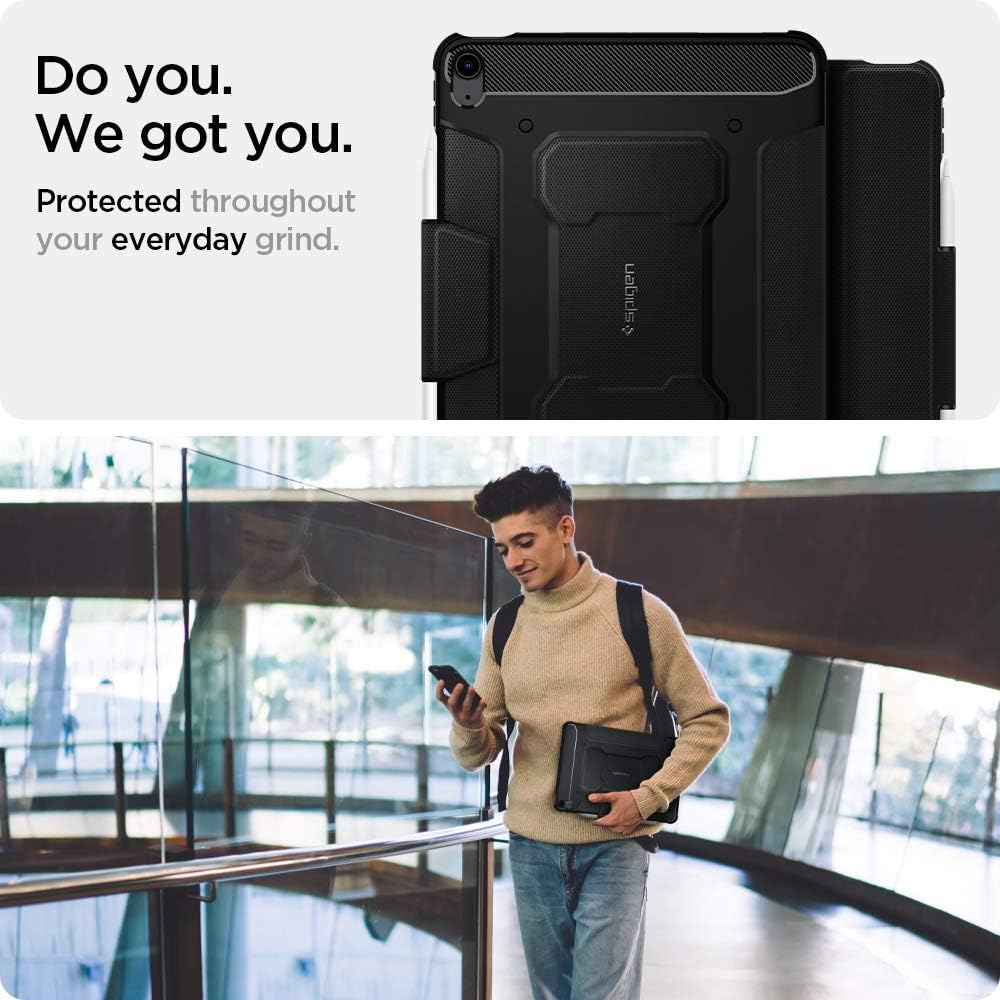 Spigen Rugged Armor Pro Polycarbonate, TPU Flip Cover for Apple iPad Air (4th & 5th Gen) (Built-in Kickstand, Black)_18