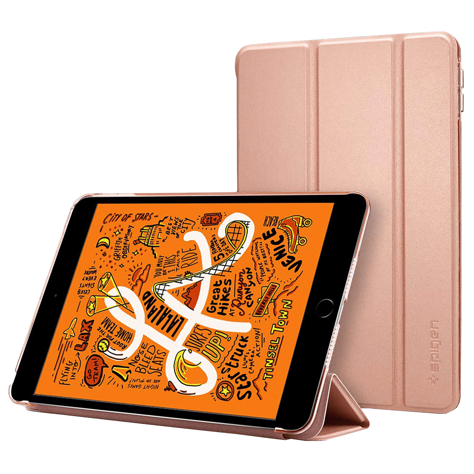 Spigen Smart Fold Polycarbonate, Faux Leather Flip Cover for Apple iPad Mini (5th Gen) (Wake & Sleep Feature, Rose Gold)_1