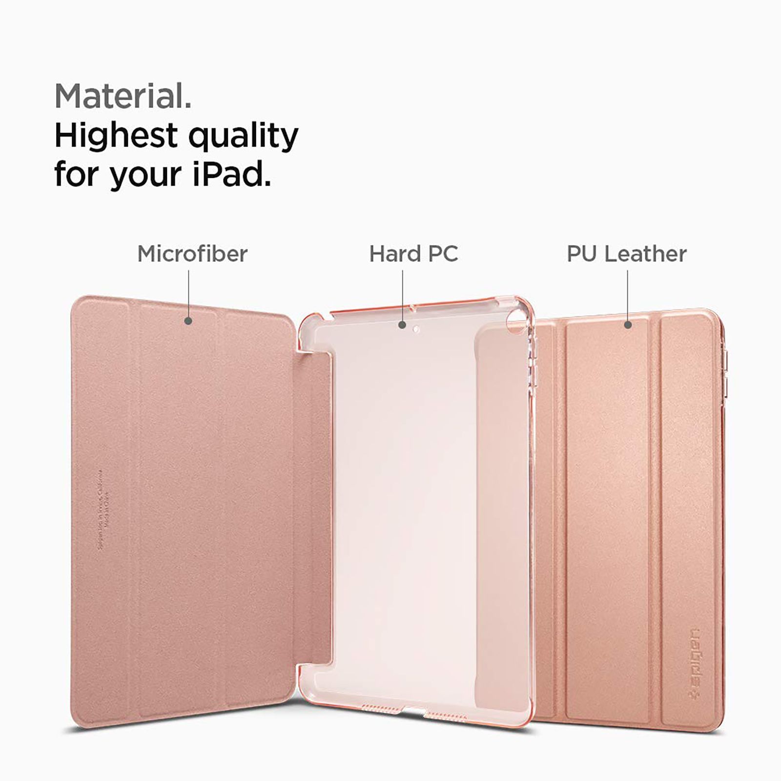 Spigen Smart Fold Polycarbonate, Faux Leather Flip Cover for Apple iPad Mini (5th Gen) (Wake & Sleep Feature, Rose Gold)_5